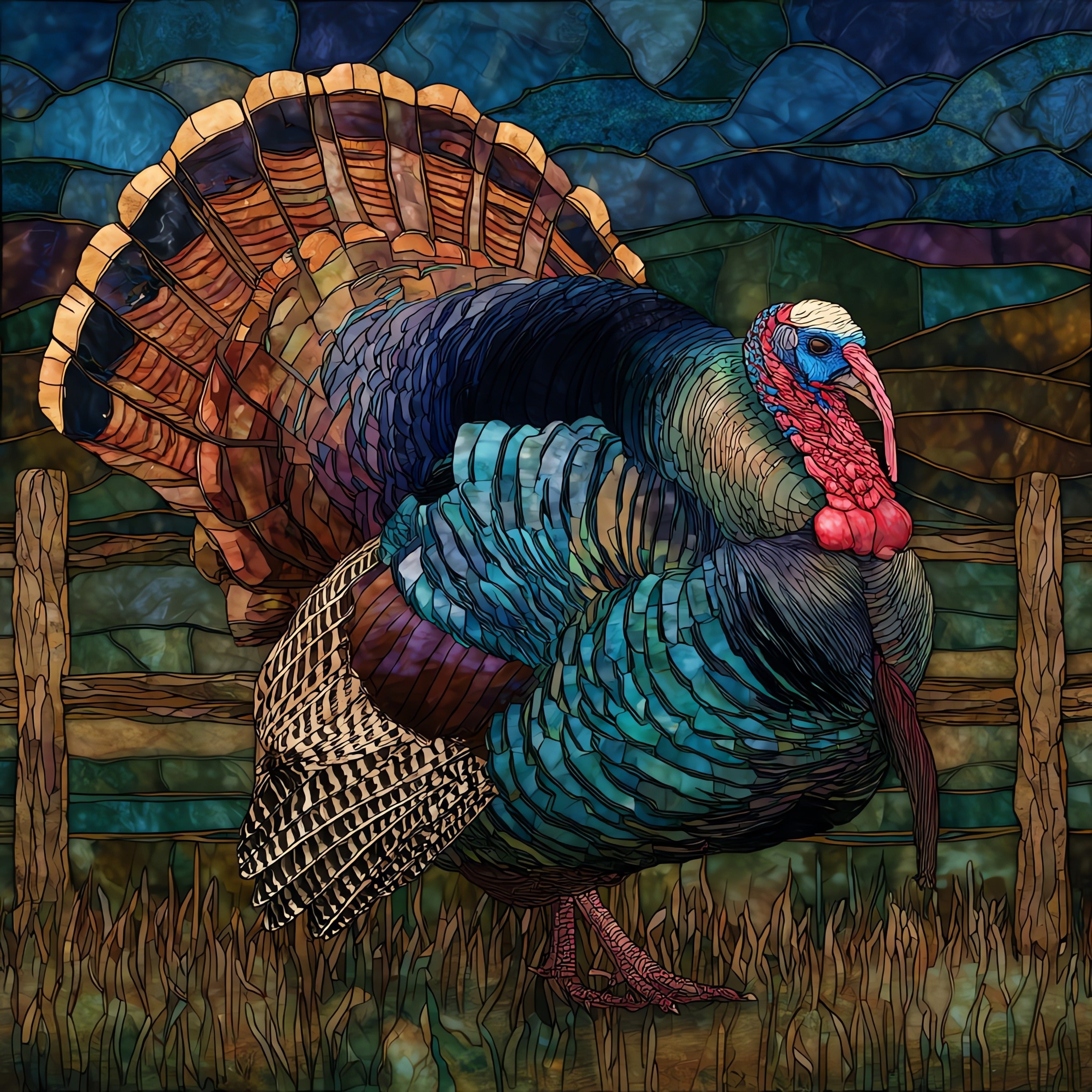 a wild tom turkey strutting in — ceramic art tile