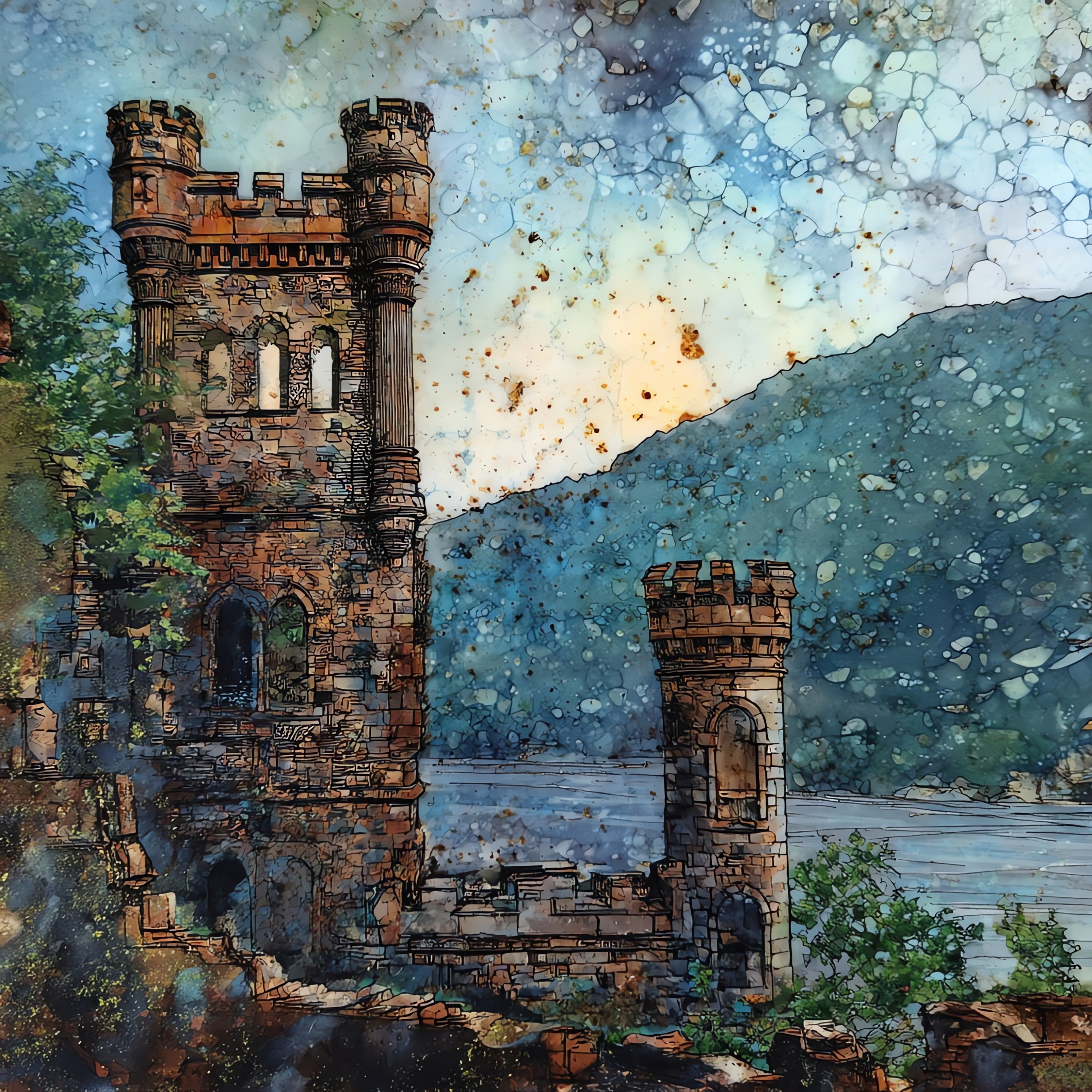 Bannerman Castle ruin on — ceramic art tile