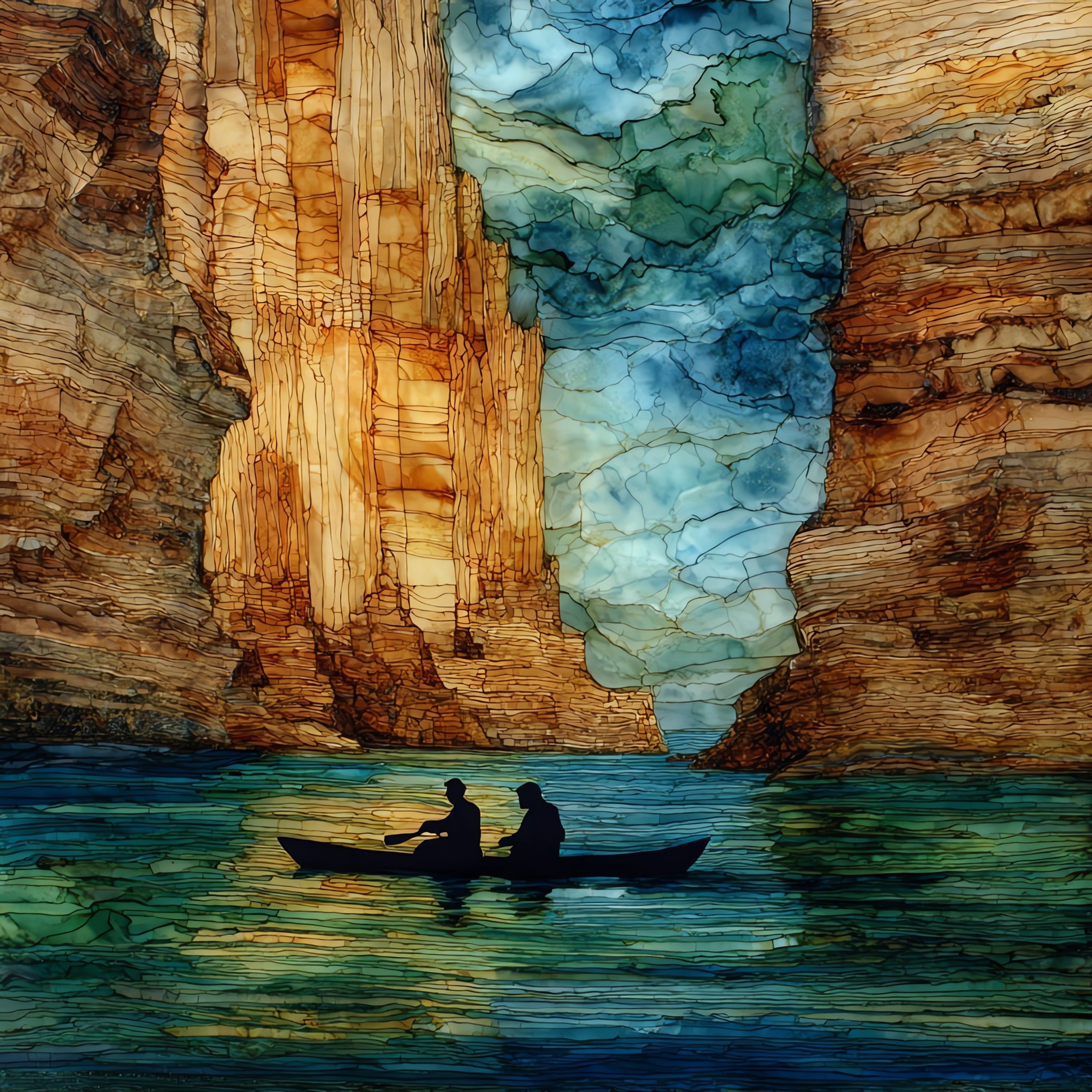 Pictured Rocks kayakers paddling — ceramic art tile