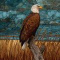 a bald eagle perched atop a — ceramic art tile