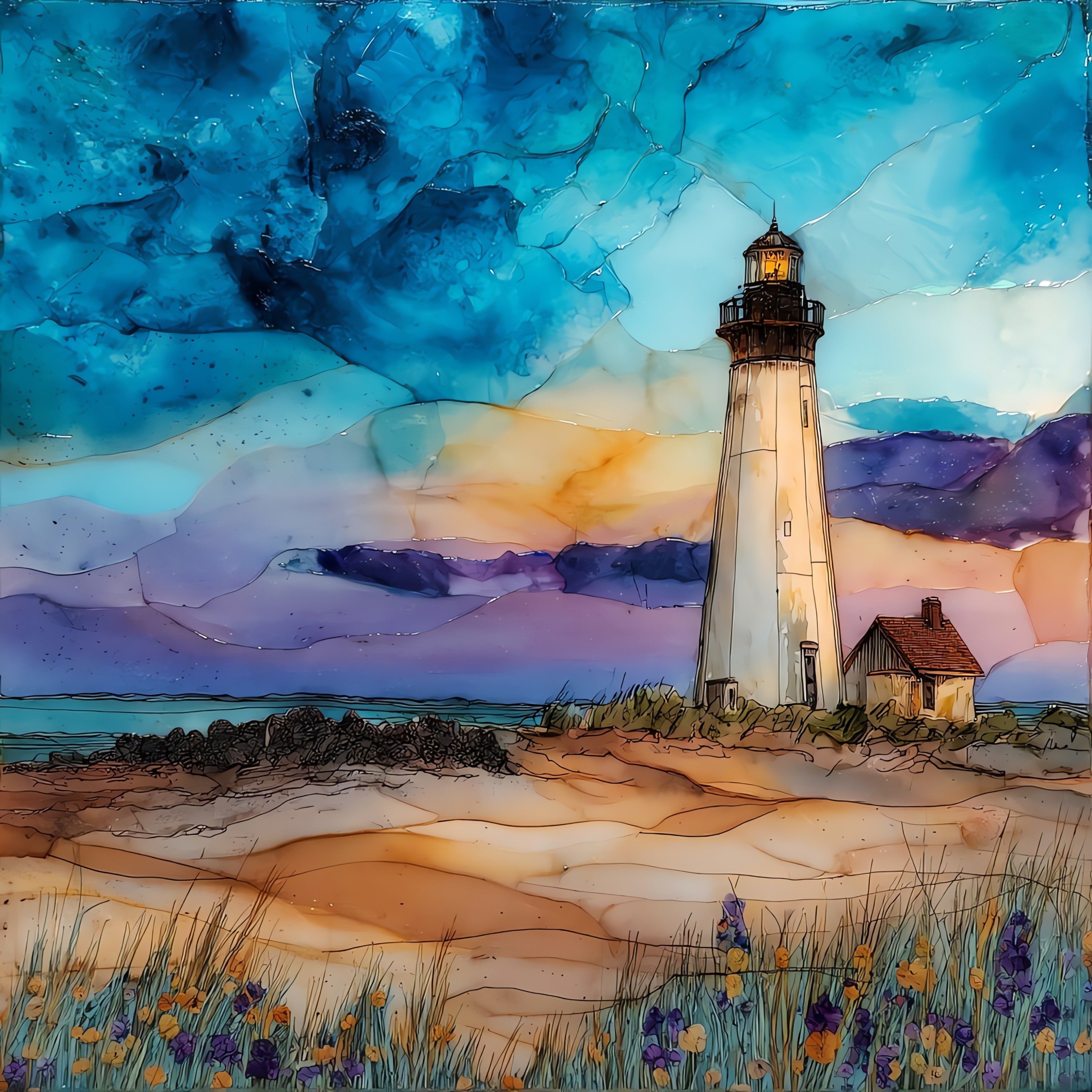 Rose Island Lighthouse near — ceramic art tile