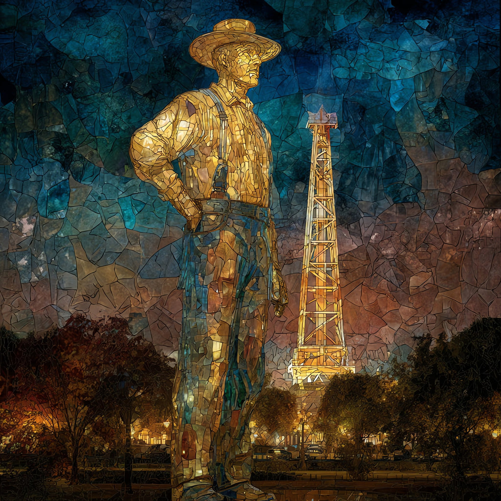 the Golden Driller — ceramic art tile