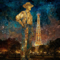 the Golden Driller — ceramic art tile