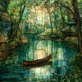 a canoe on Sugar Creek — ceramic art tile