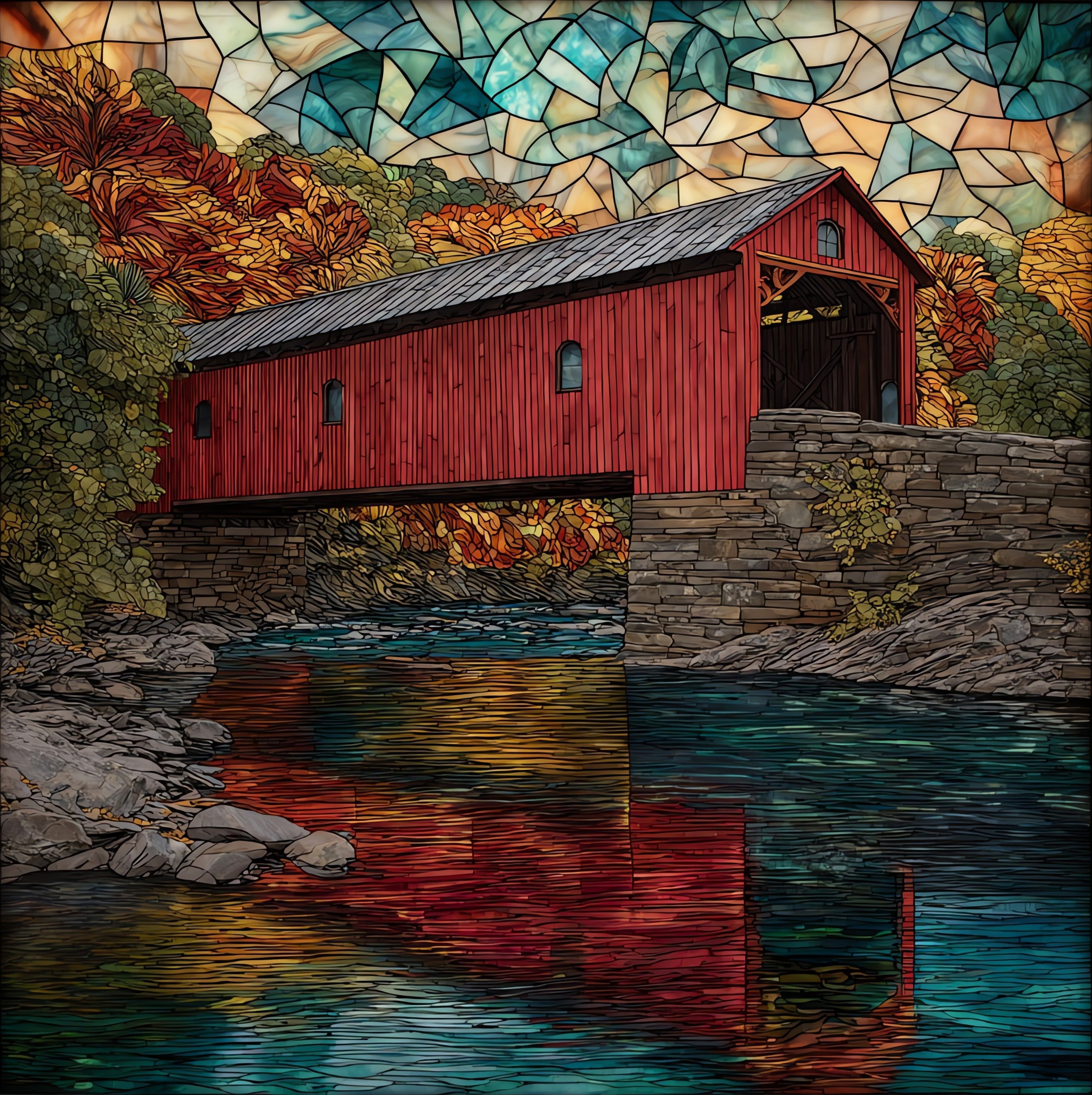 the Taftsville covered bridge — ceramic art tile