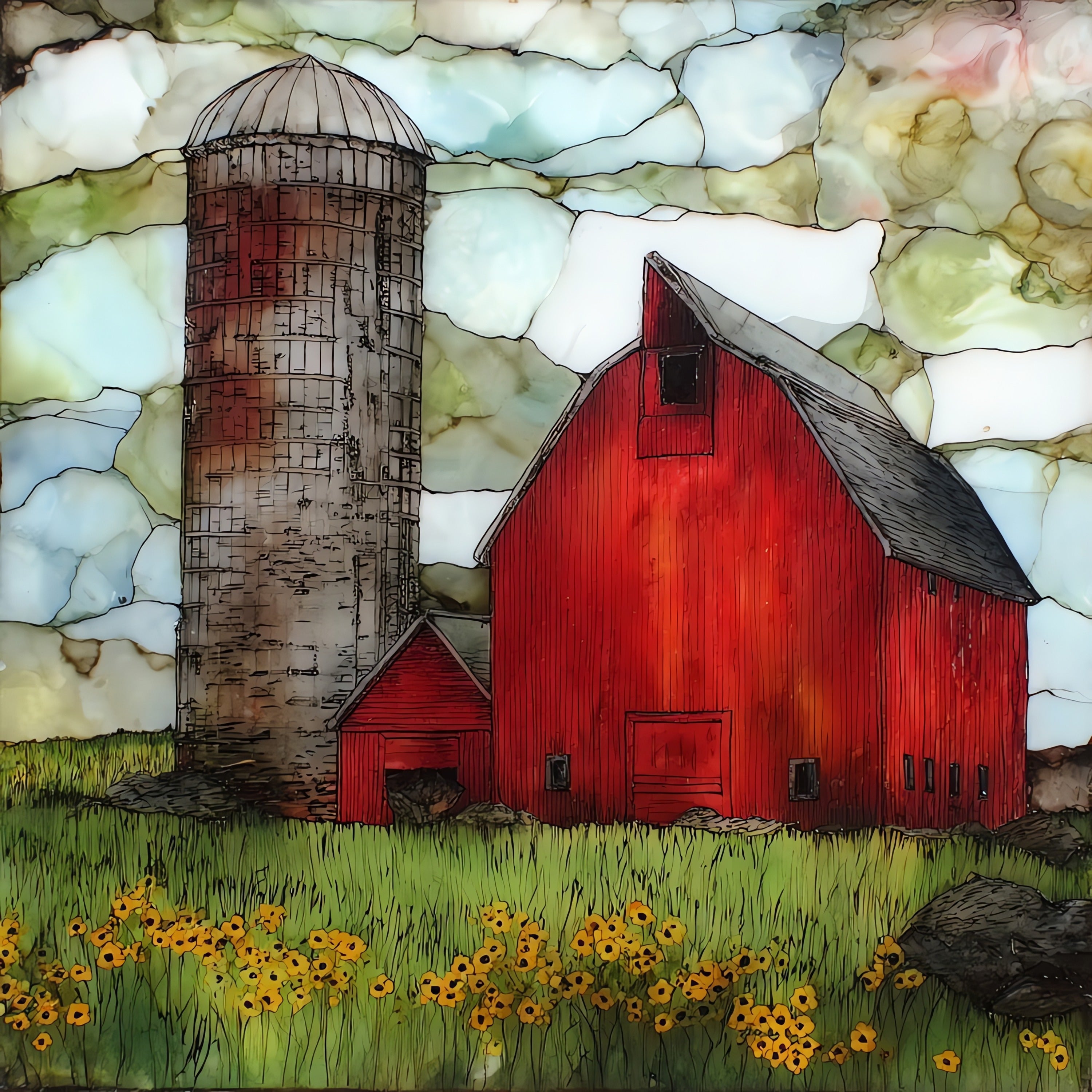 an Iowa red barn — ceramic art tile