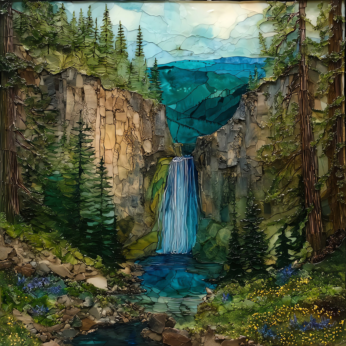 Vidae Falls cascading over — ceramic art tile