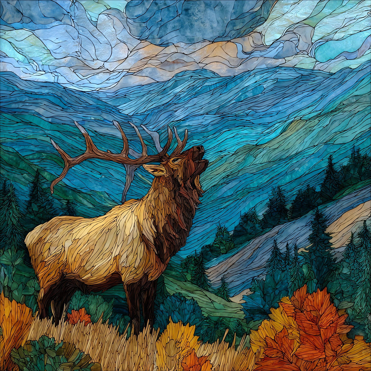 a bull elk bugling — ceramic art tile
