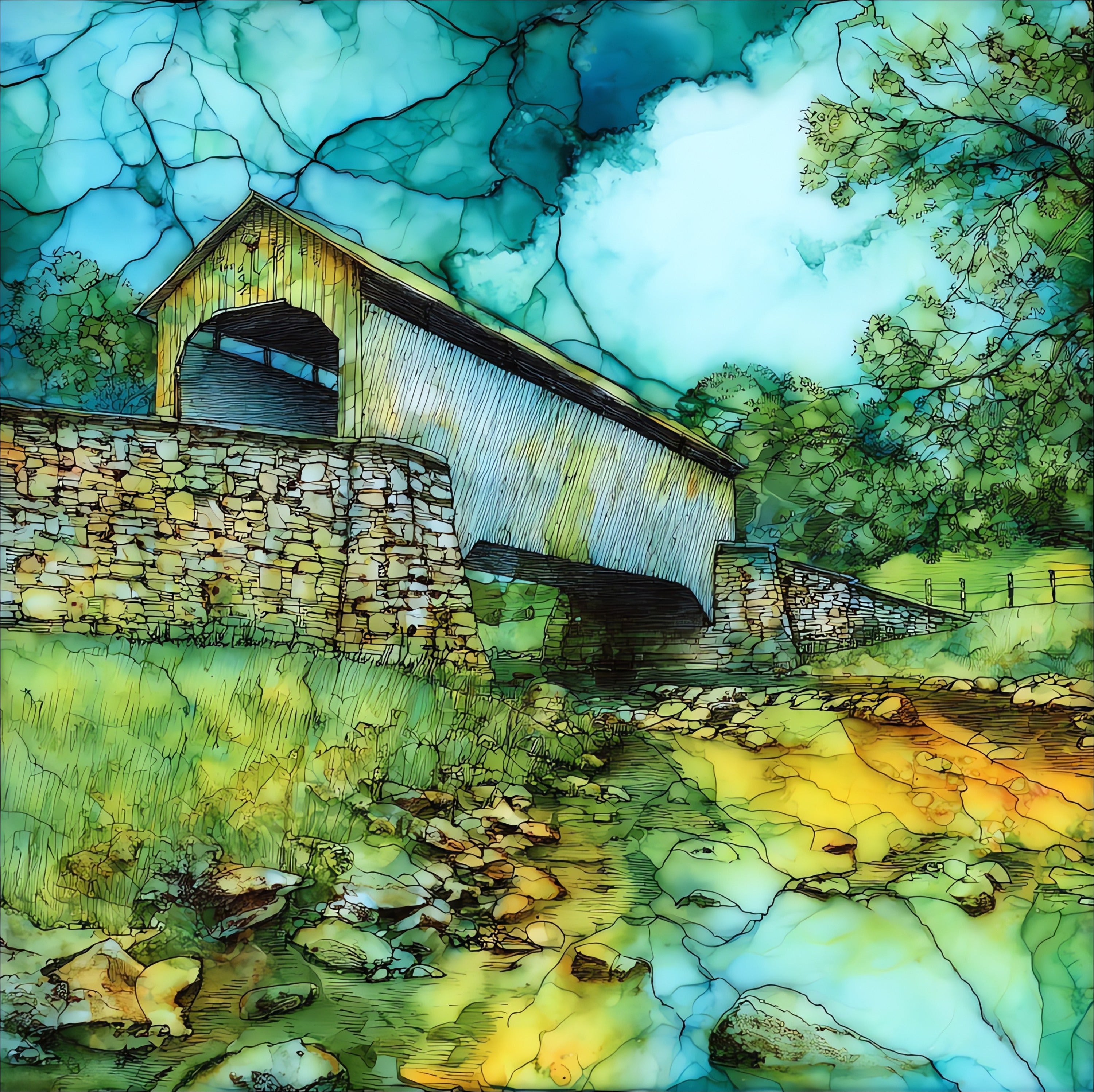 Hogback Covered Bridge — ceramic art tile