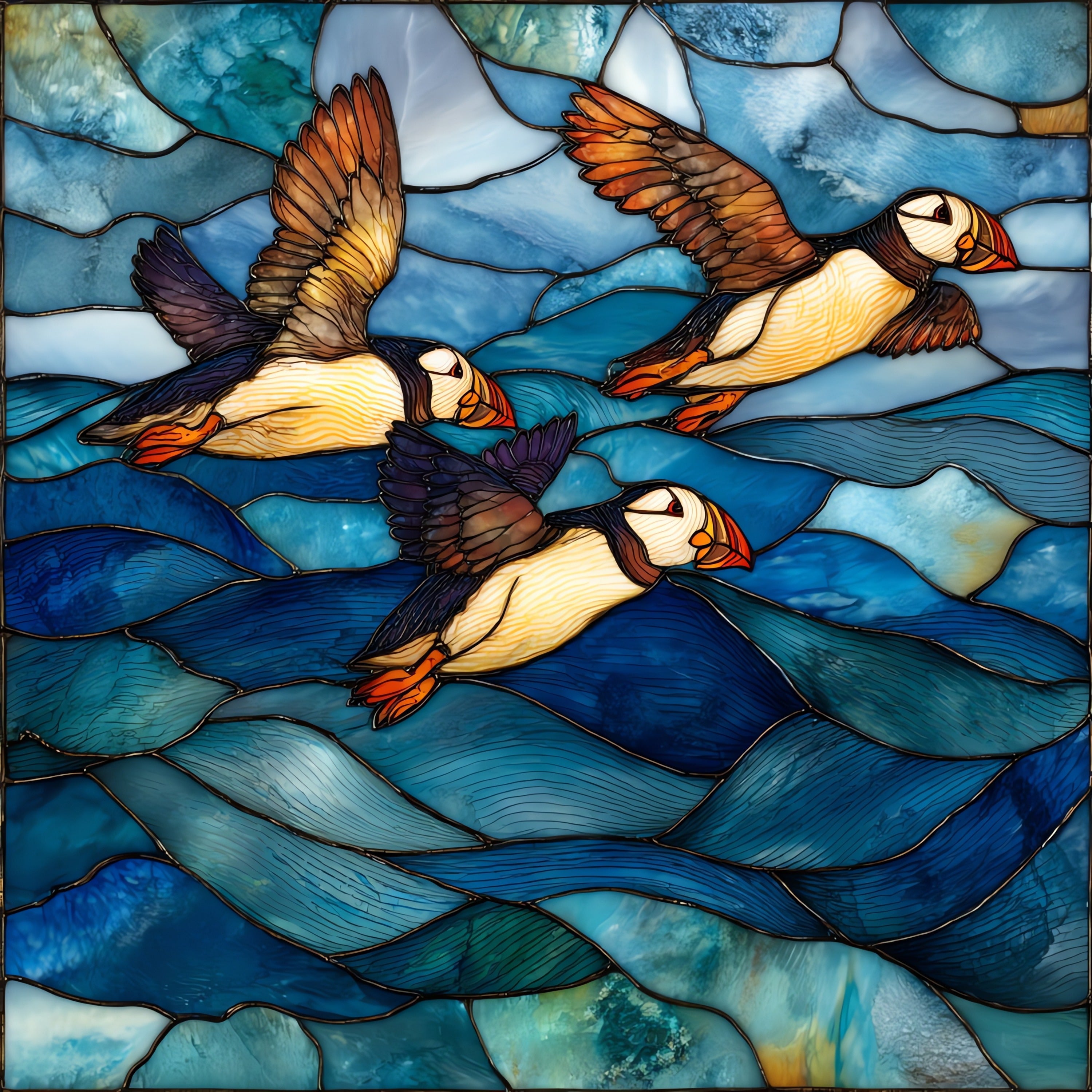 Atlantic puffins on the — ceramic art tile