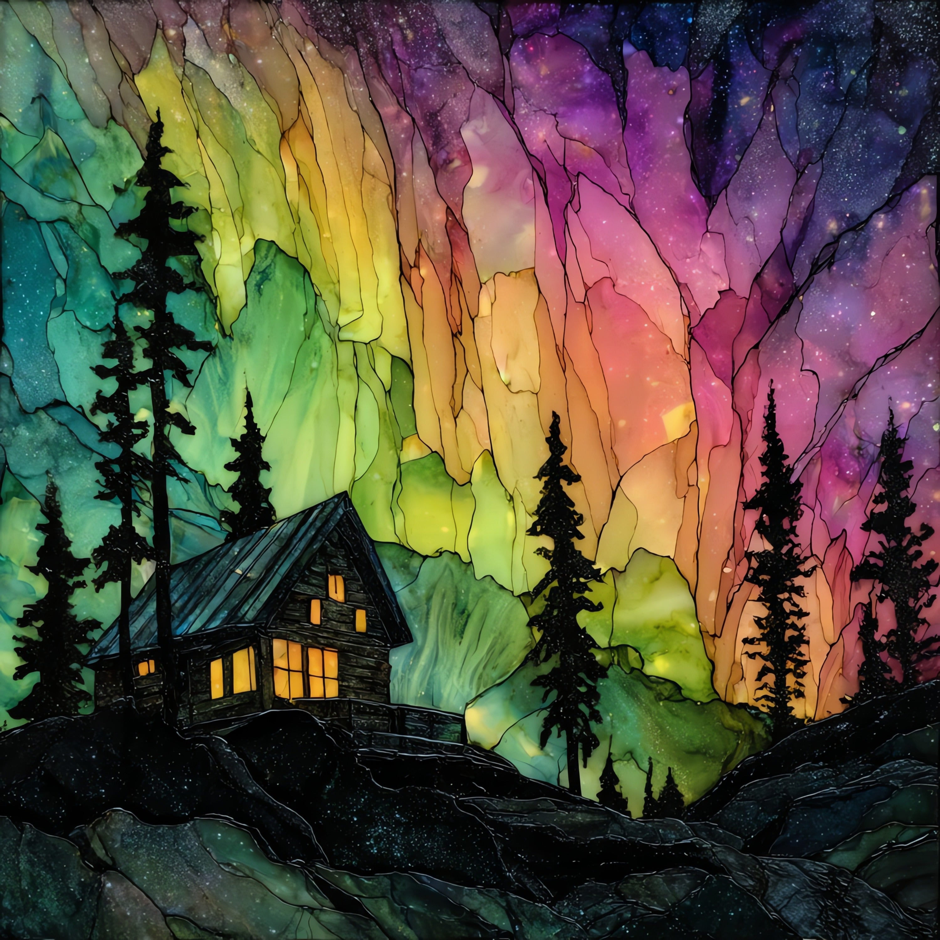 aurora borealis over Cleary Summit near — ceramic art tile