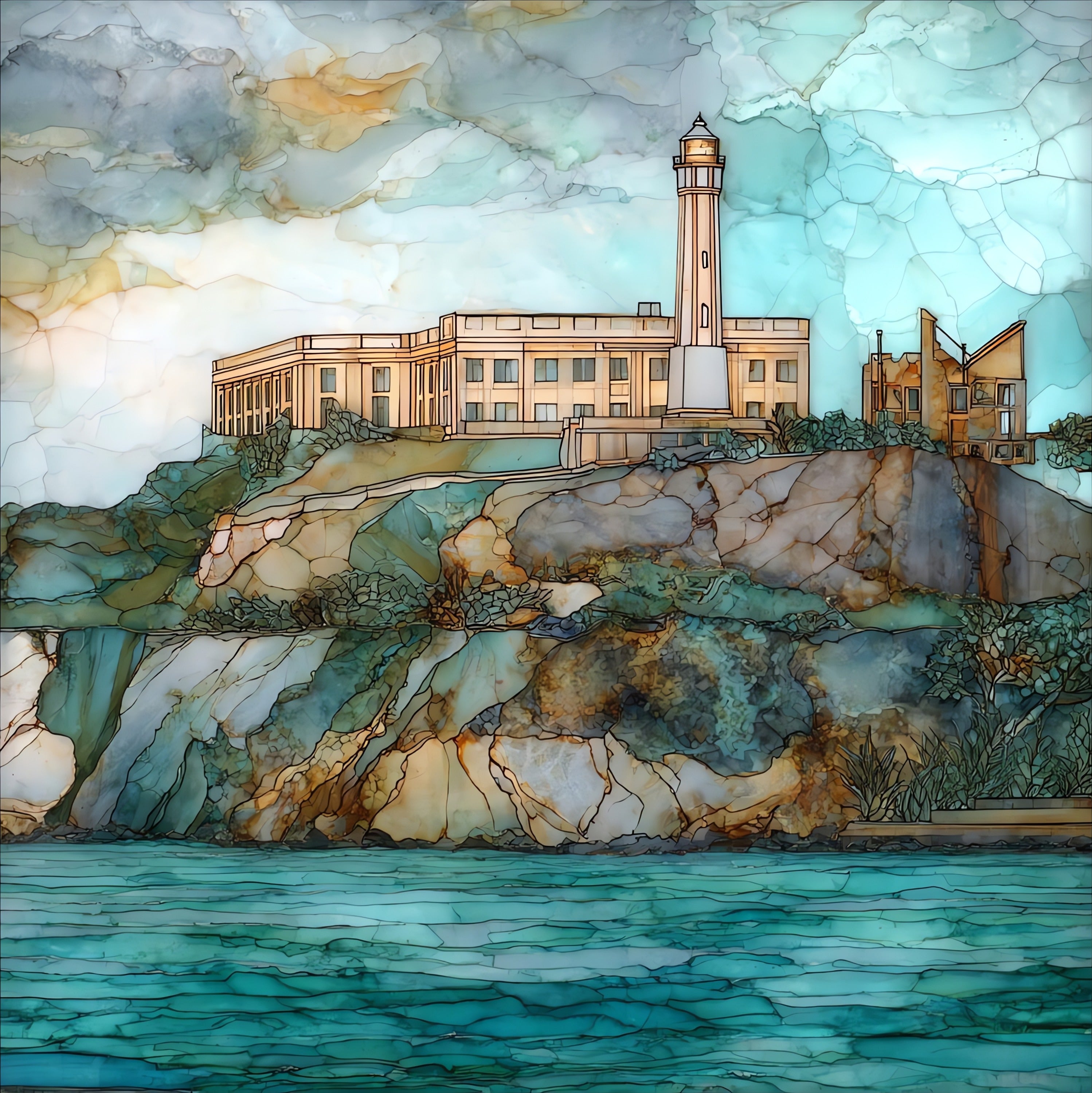 Alcatraz Island — ceramic art tile