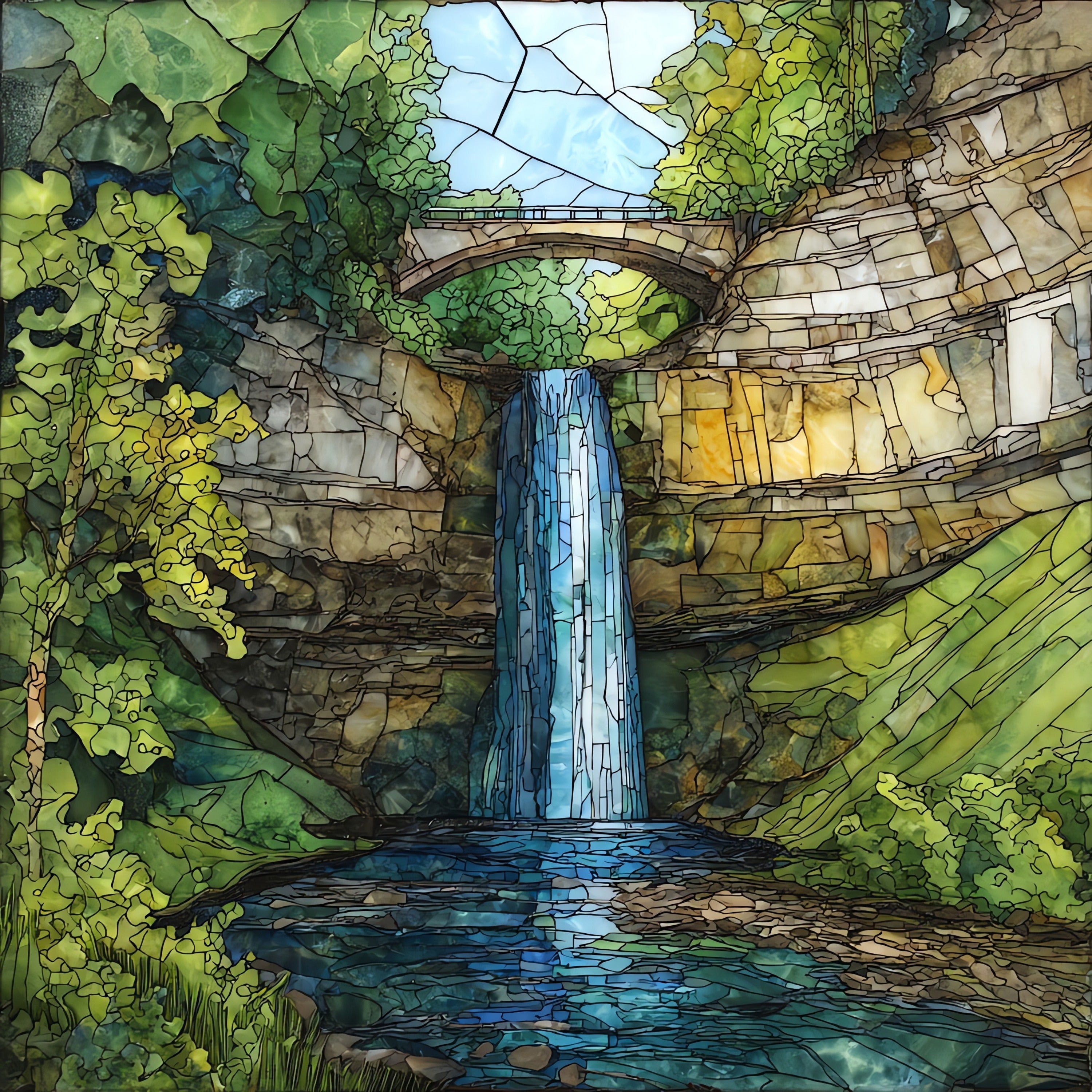 Minnehaha Falls cascading over — ceramic art tile