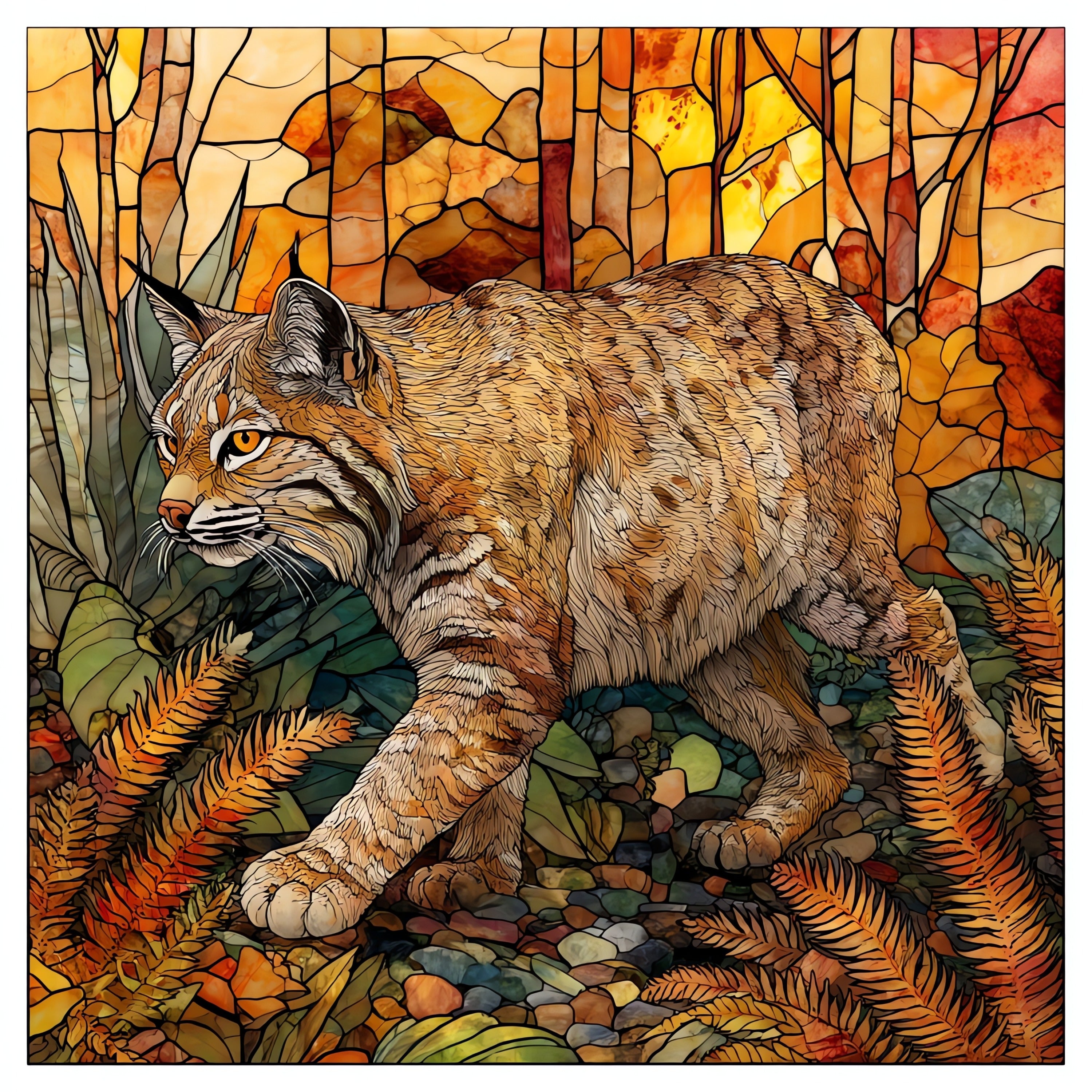 a bobcat moving silently — ceramic art tile