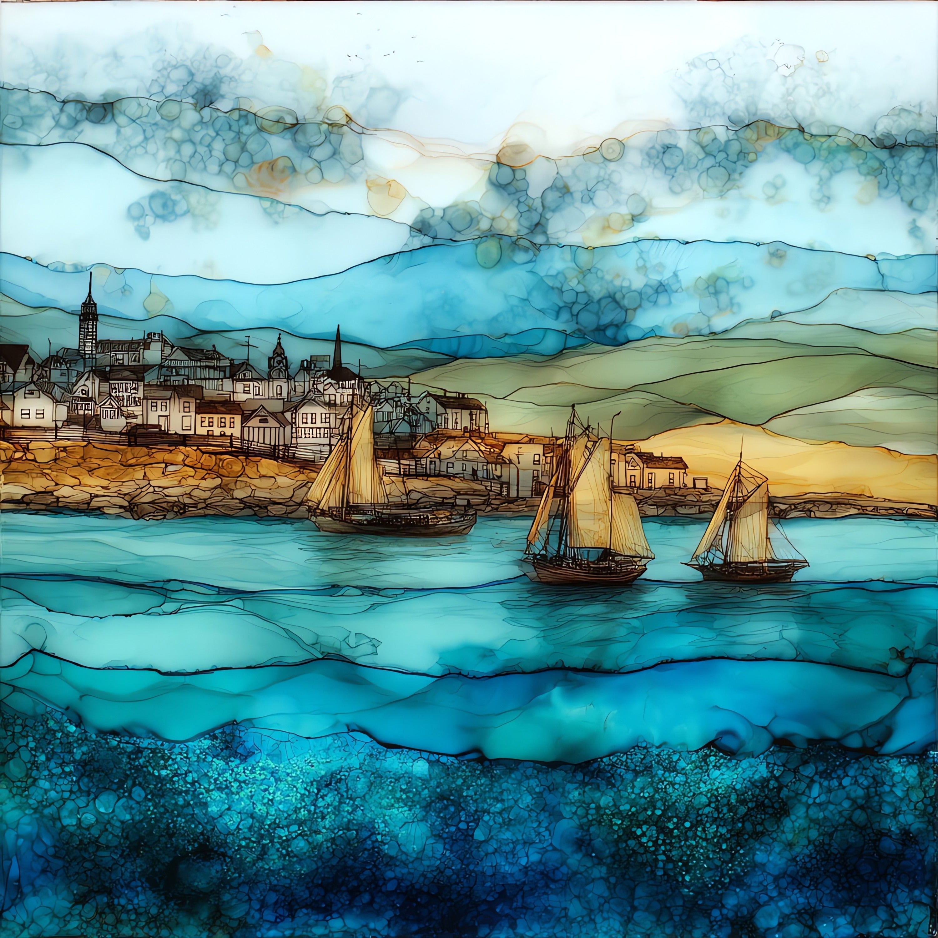 the Charlevoix harbor between — ceramic art tile