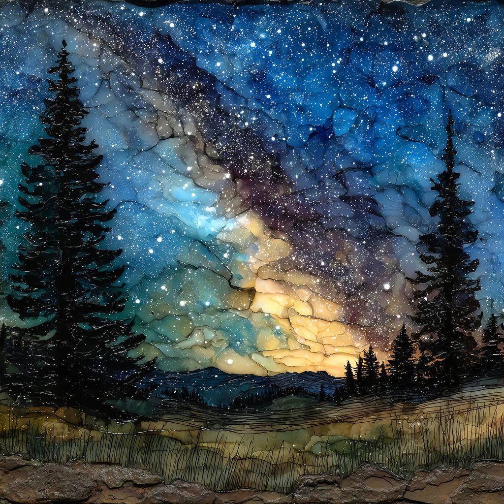 Cosmic Campground Dark Sky — ceramic art tile