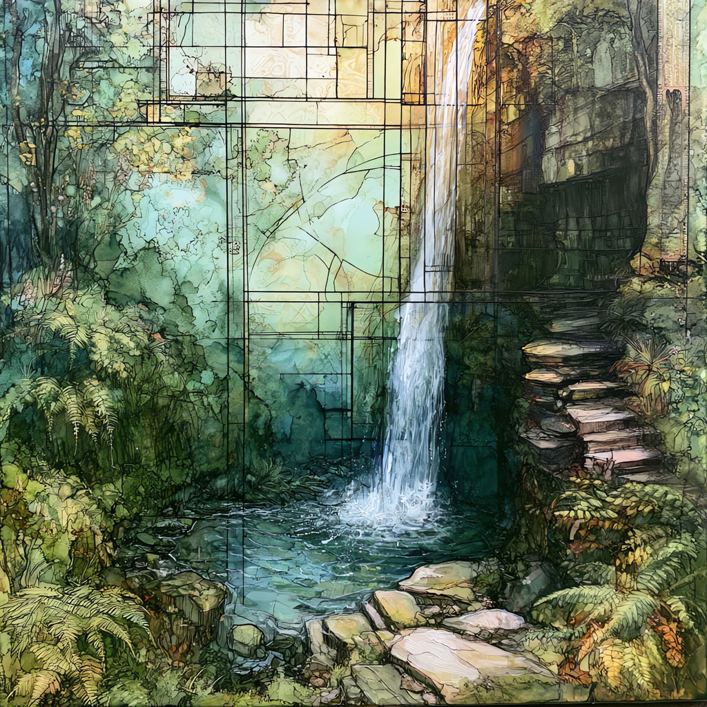 a slender waterfall dropping — ceramic art tile
