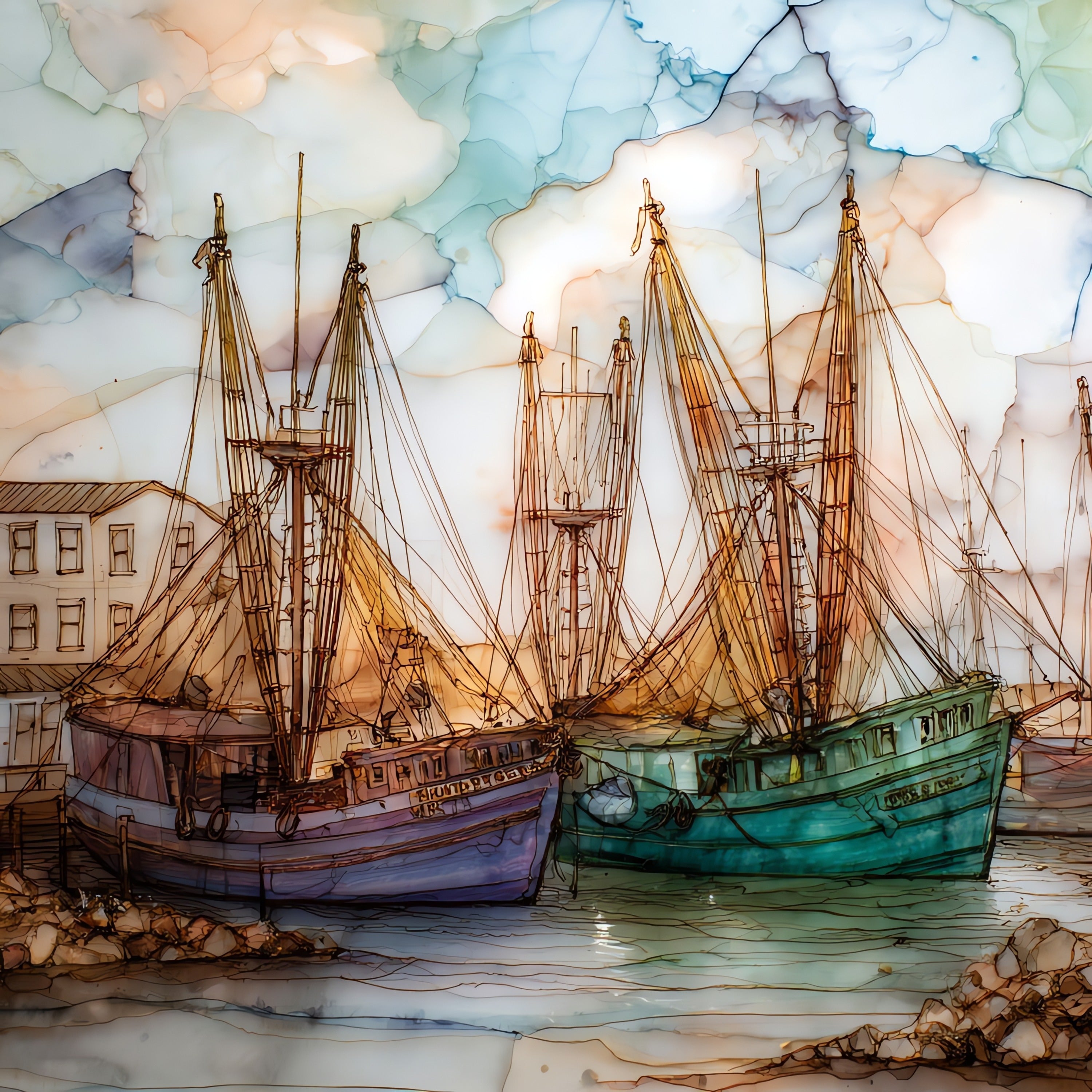 Biloxi shrimp boats in — ceramic art tile