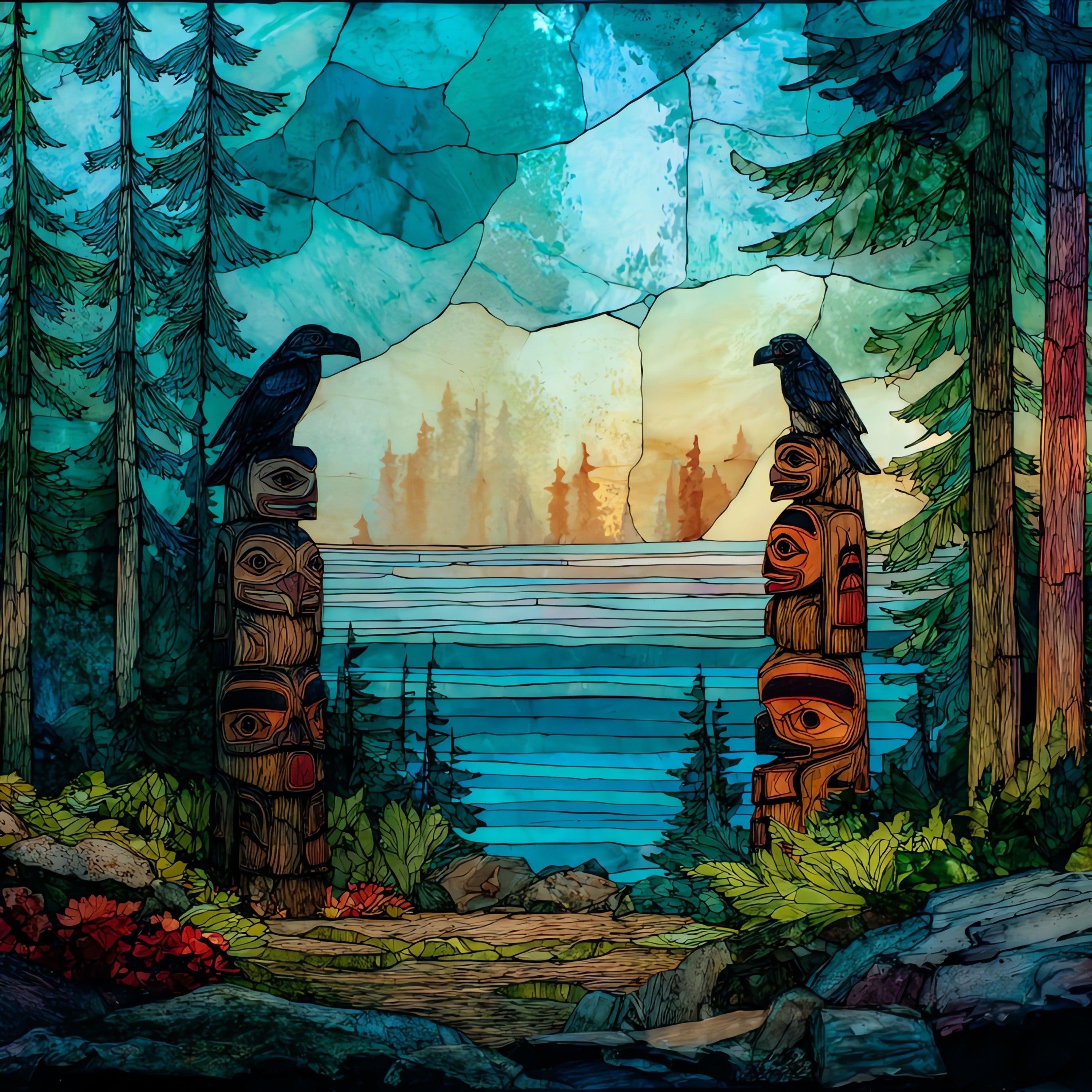 Totem Bight State Park totems in — ceramic art tile