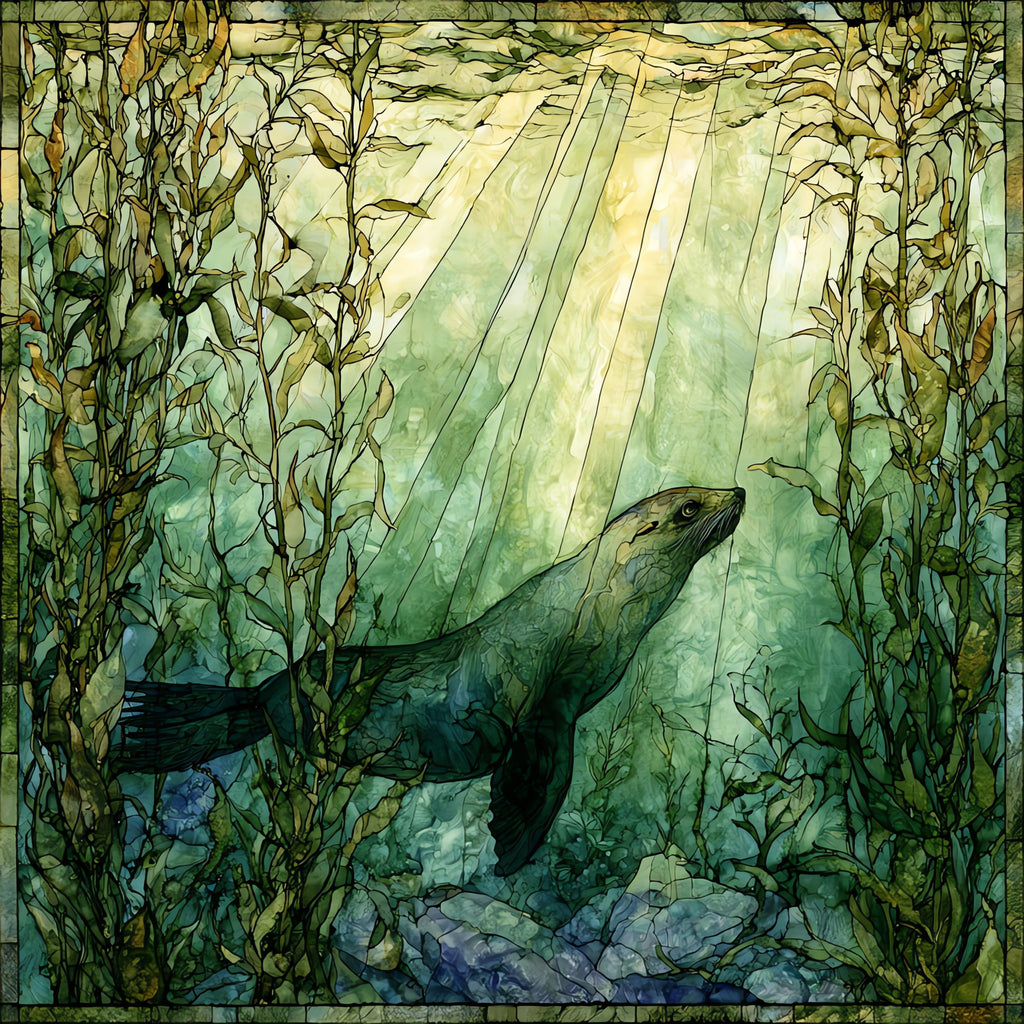 a Cape fur seal gliding — ceramic art tile