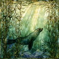 a Cape fur seal gliding — ceramic art tile