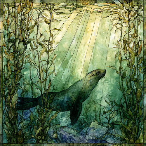 a Cape fur seal gliding — ceramic art tile