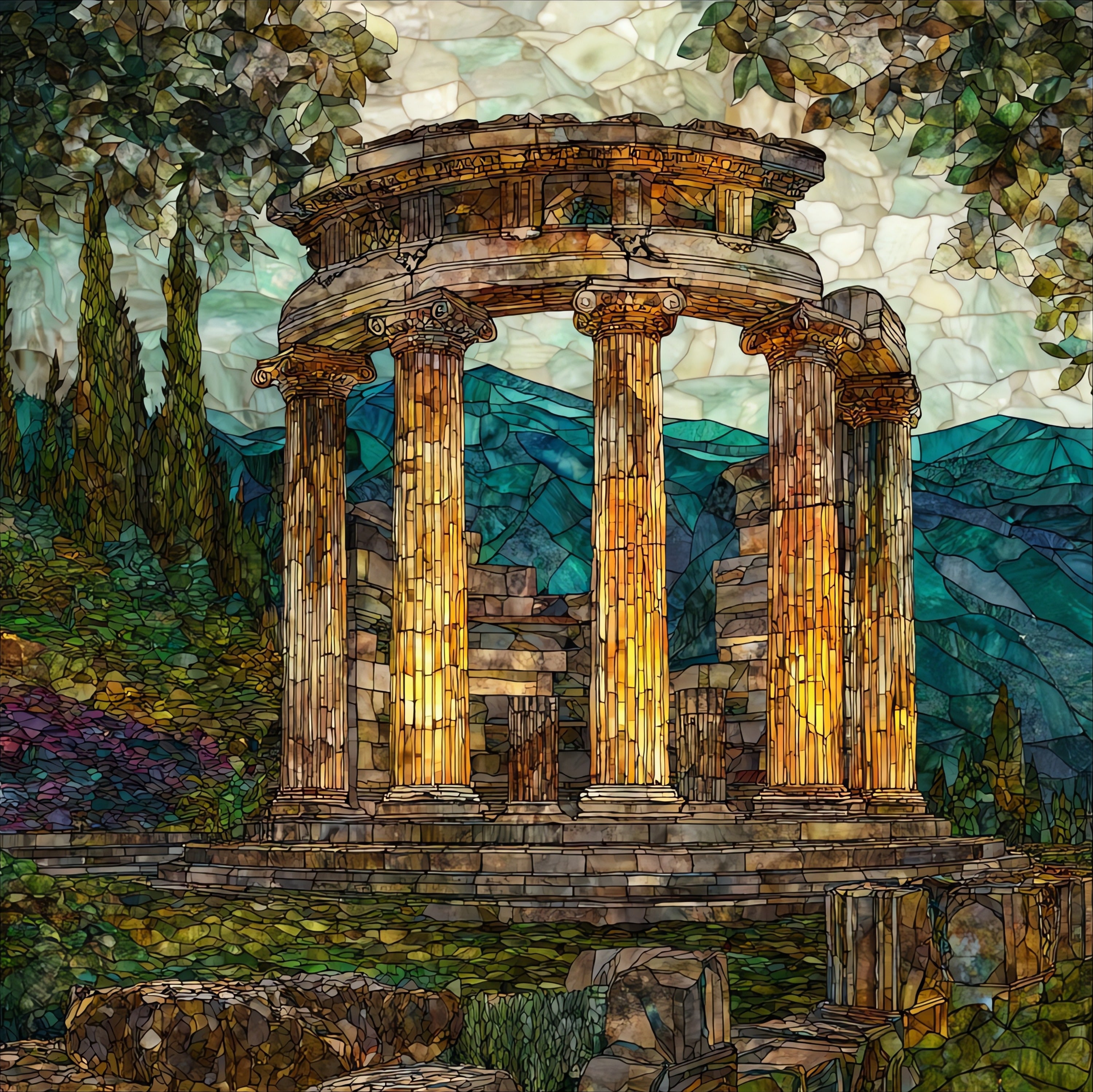 Temple of Apollo at Delphi — ceramic art tile