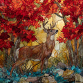 a white-tailed buck among red maple — ceramic art tile
