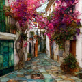 Sitges Old Town Narrow Whitewashed Lanes Cascading Bougainvillea — ceramic art tile