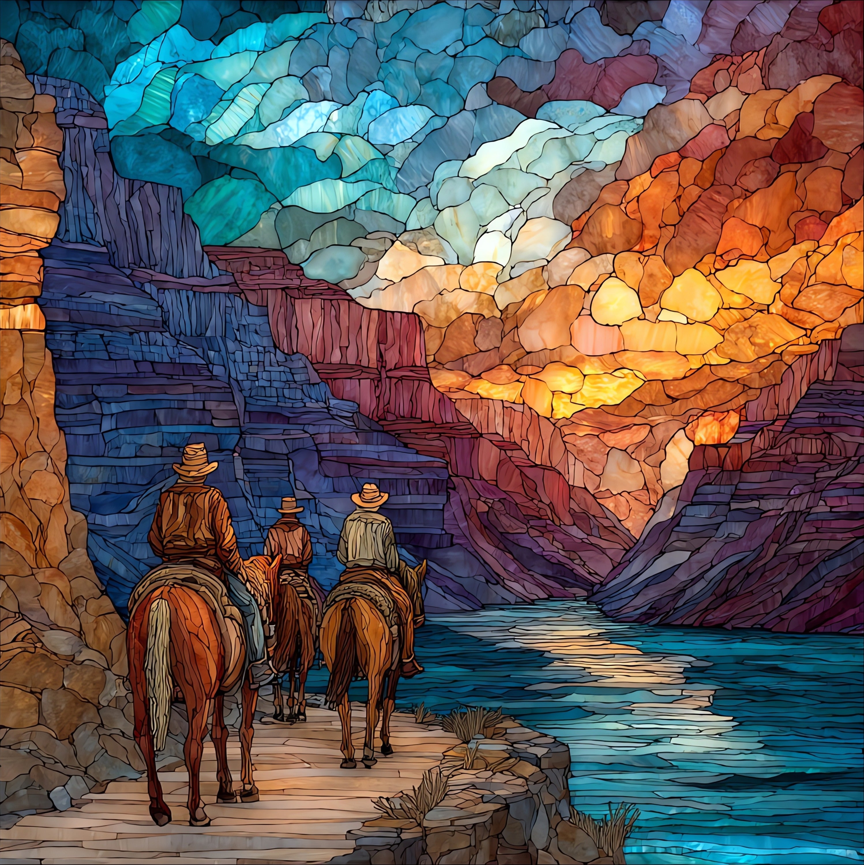 Inner Canyon mule train descending the — ceramic art tile