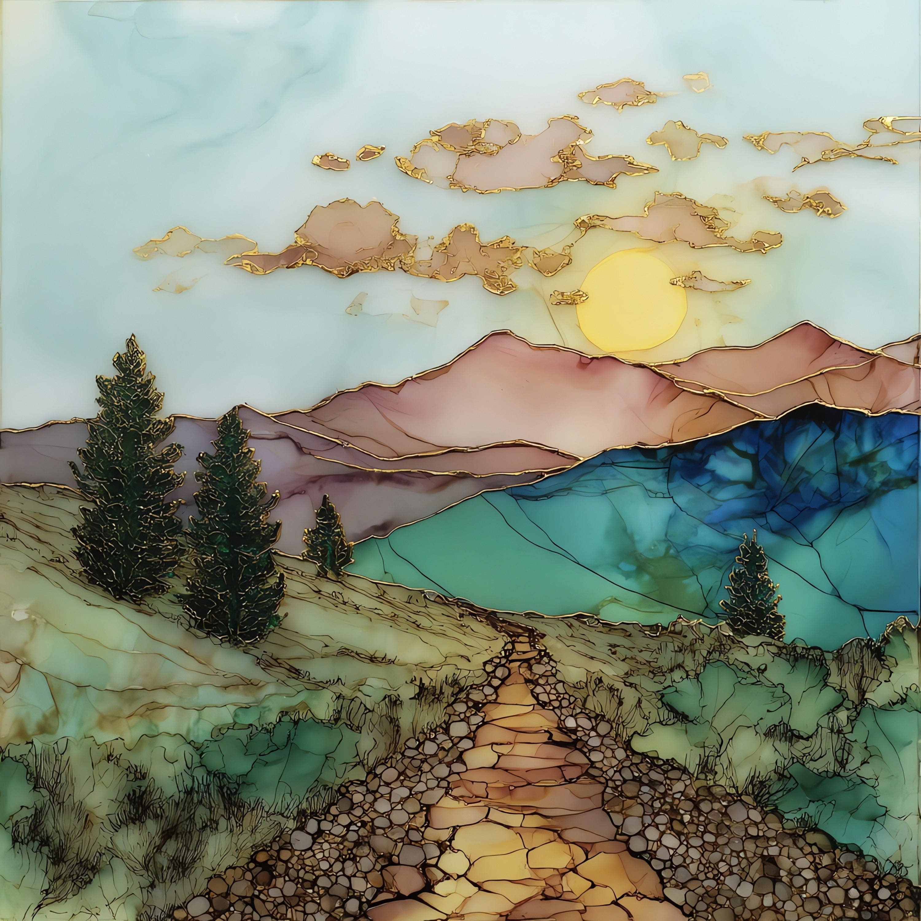 Sun Mountain — ceramic art tile