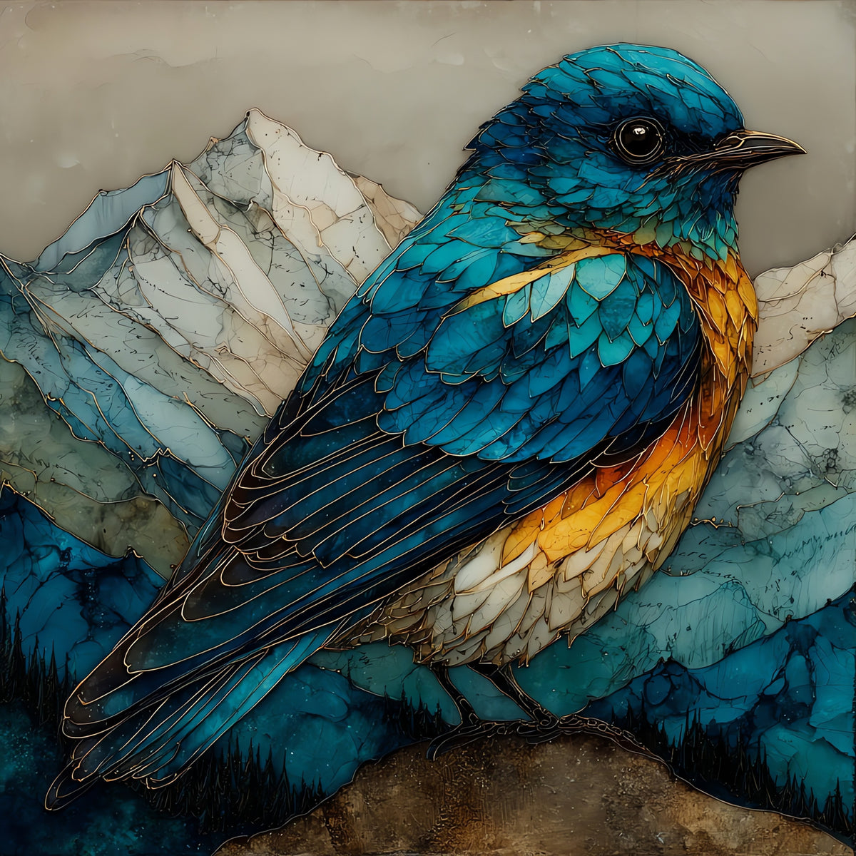 a mountain bluebird in — ceramic art tile