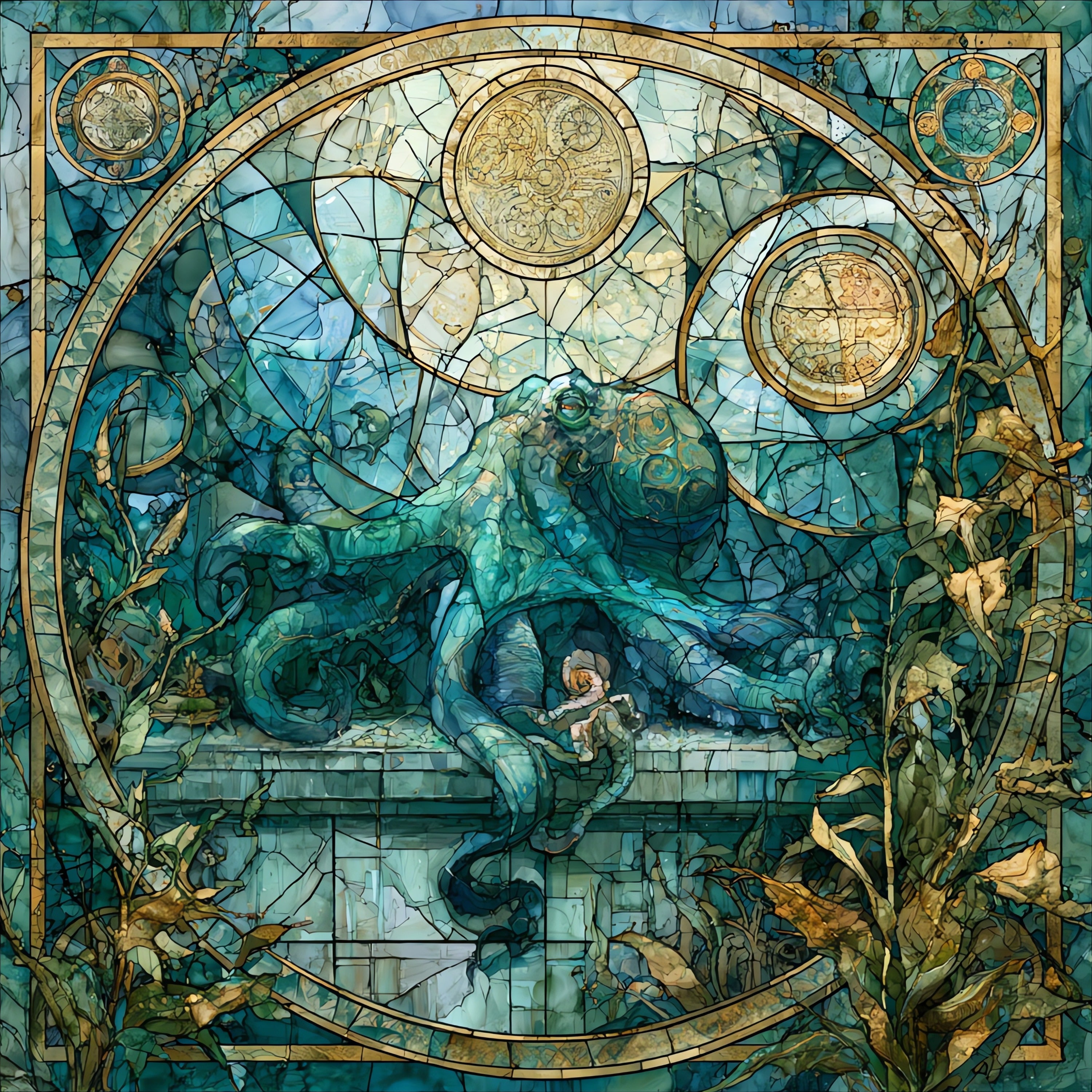 an octopus draped on — ceramic art tile