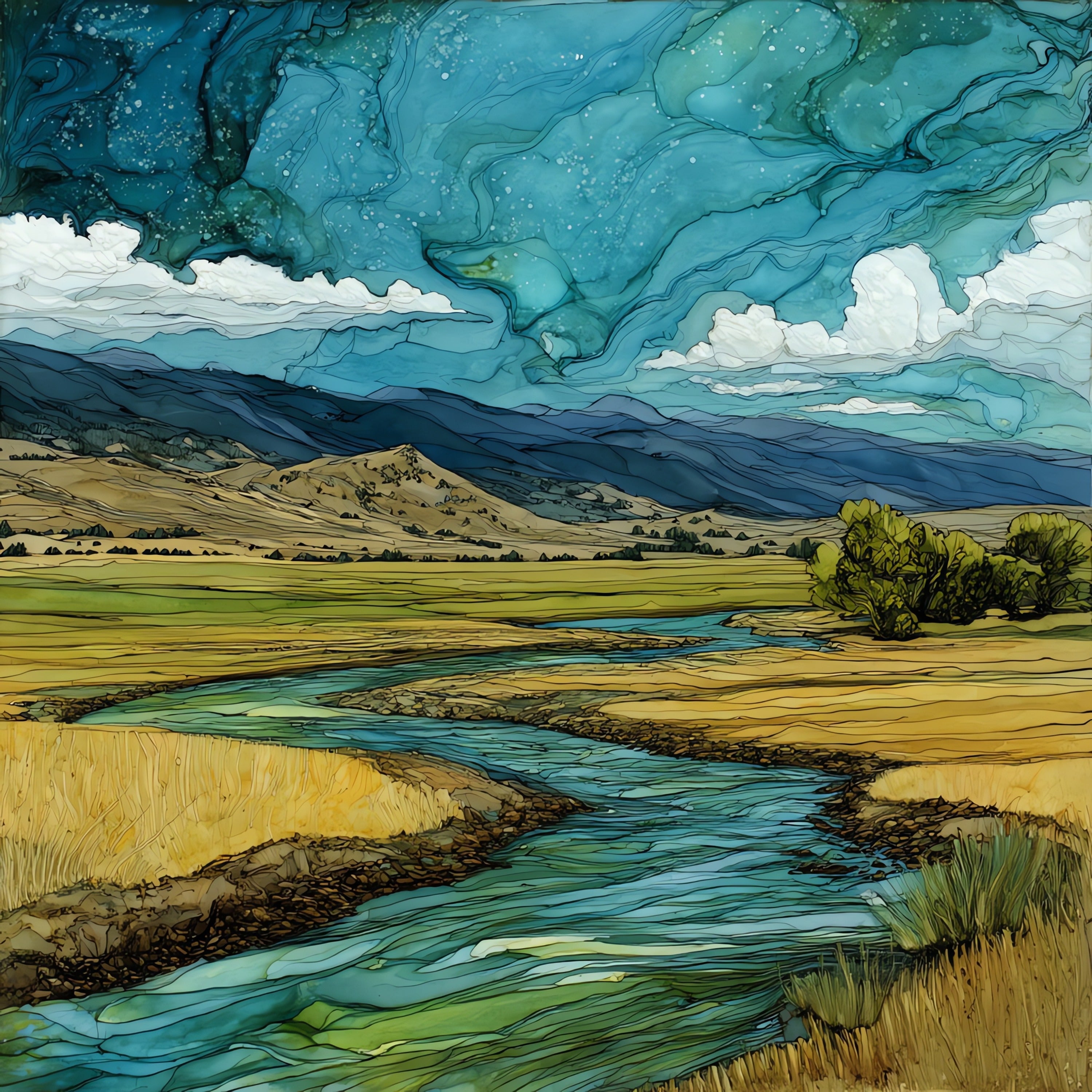 the lower Madison River — ceramic art tile