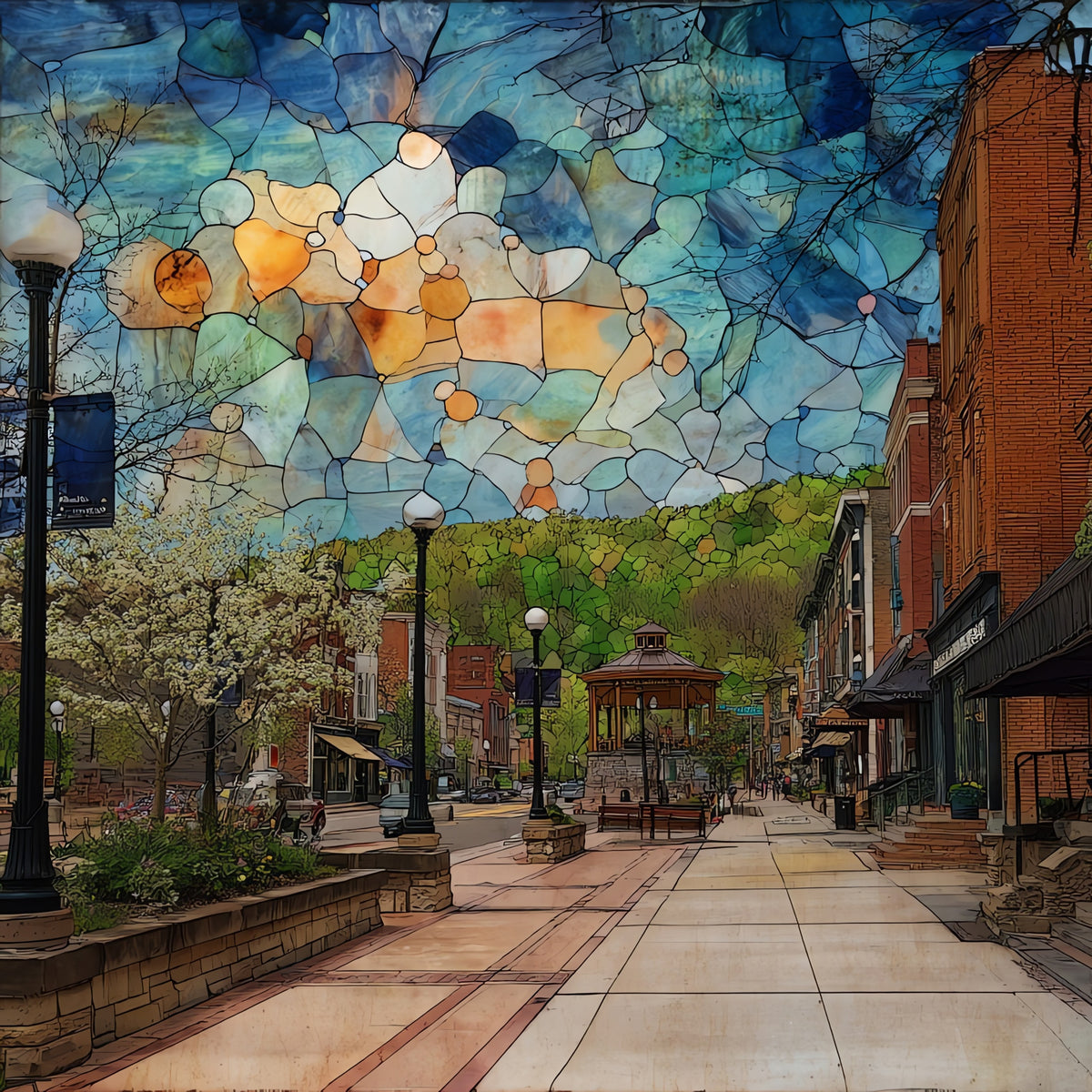 the Ithaca Commons pedestrian — ceramic art tile