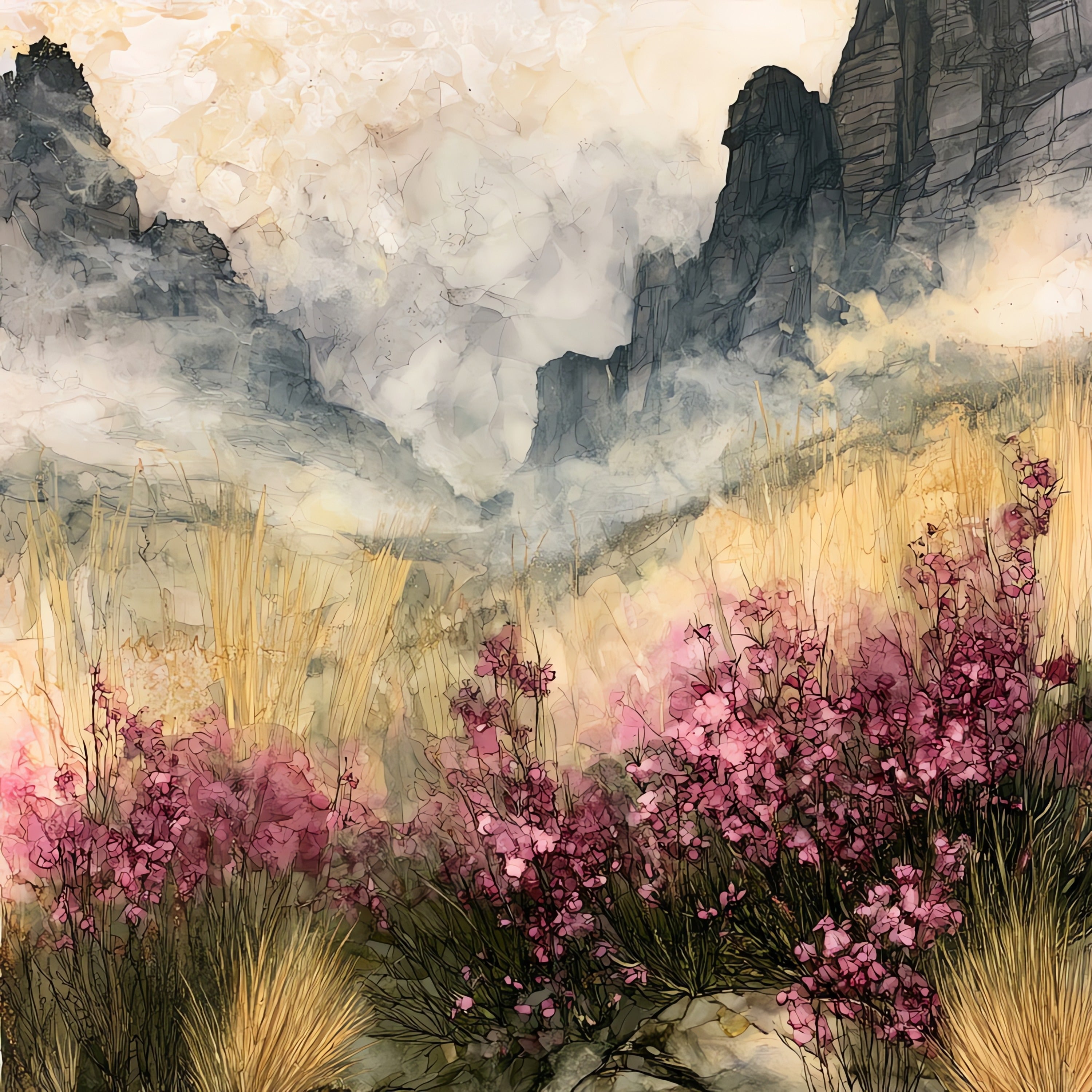 a hillside of pink ericas and — ceramic art tile