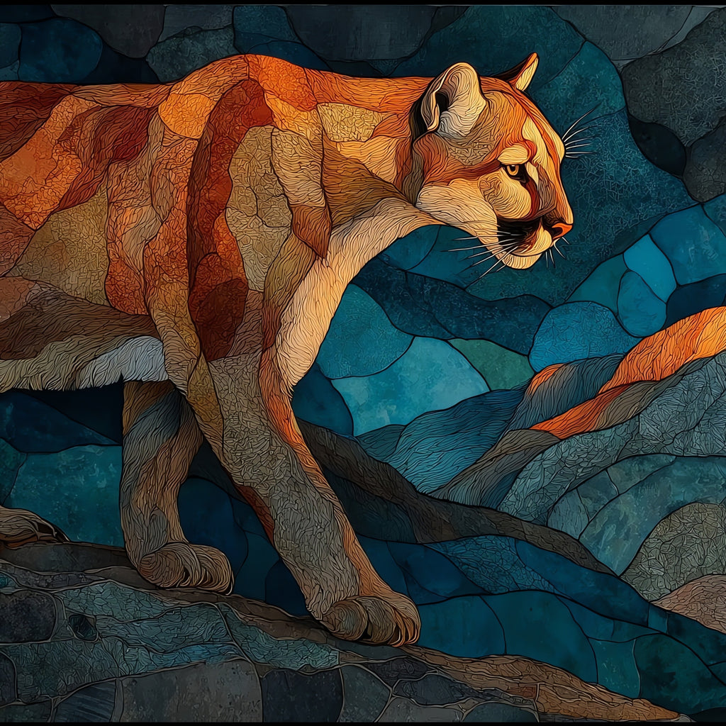a mountain lion stalking — ceramic art tile