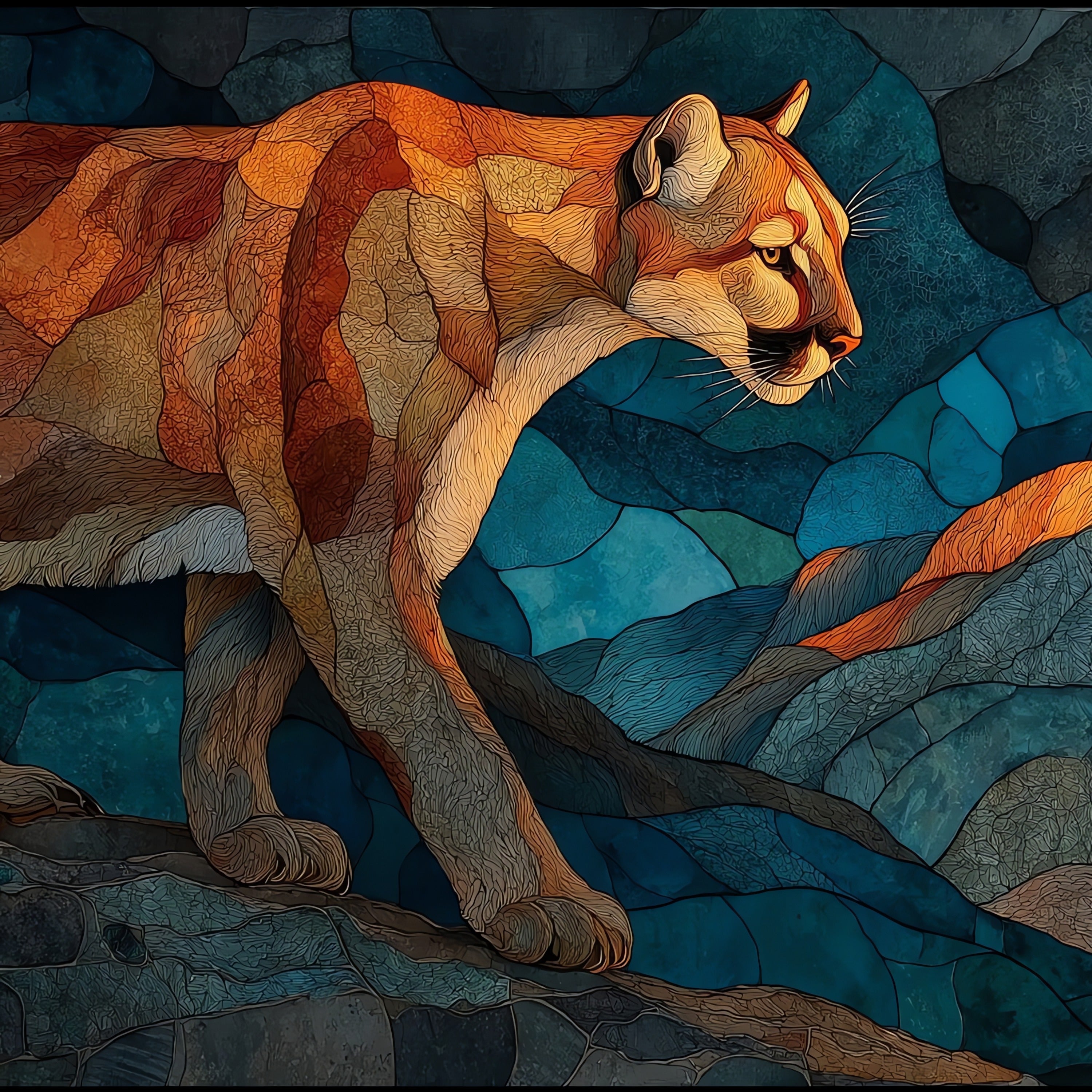 a mountain lion stalking — ceramic art tile