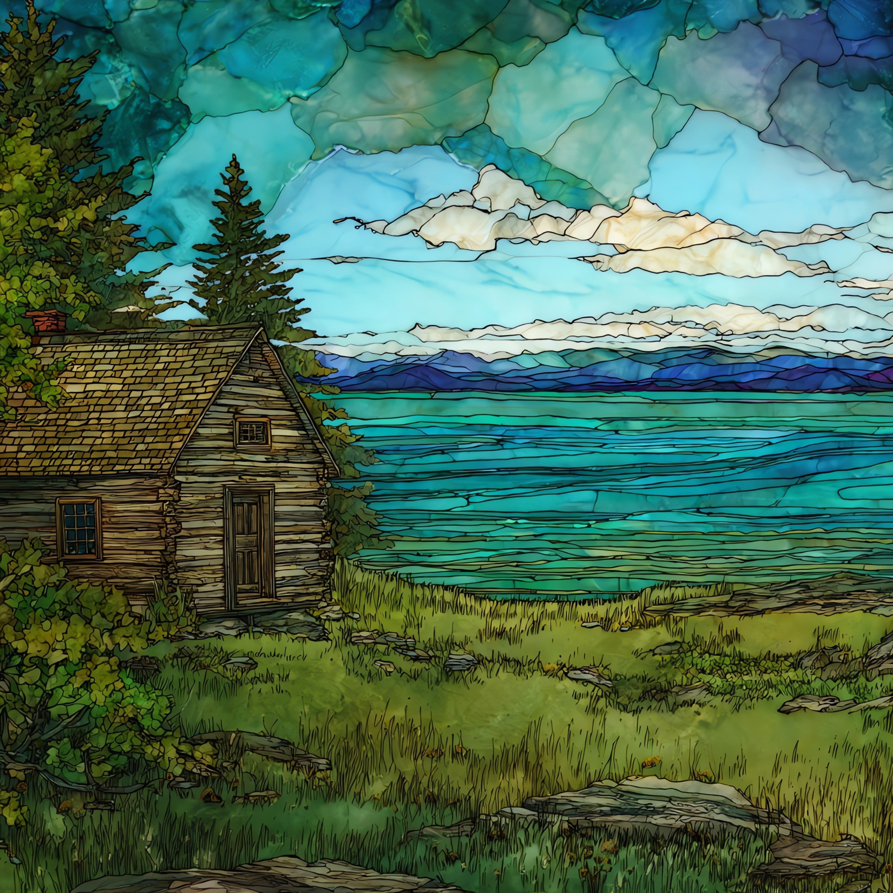 the Hyde Log Cabin on Grand Isle — ceramic art tile