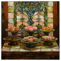 Spanish Pasteleria Window Napolitanas Ensaimadas on Tiered Trays — ceramic art tile