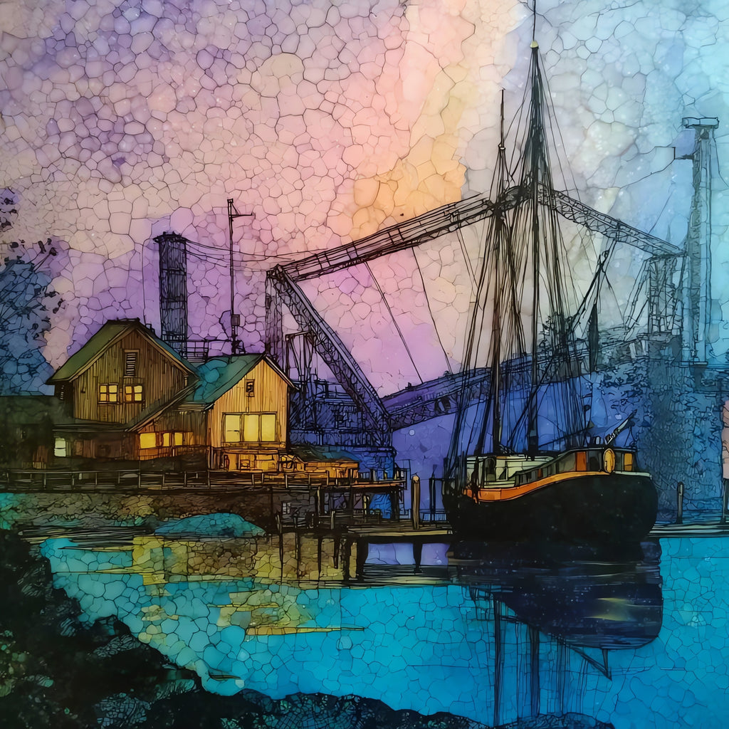 the Mystic drawbridge raised — ceramic art tile
