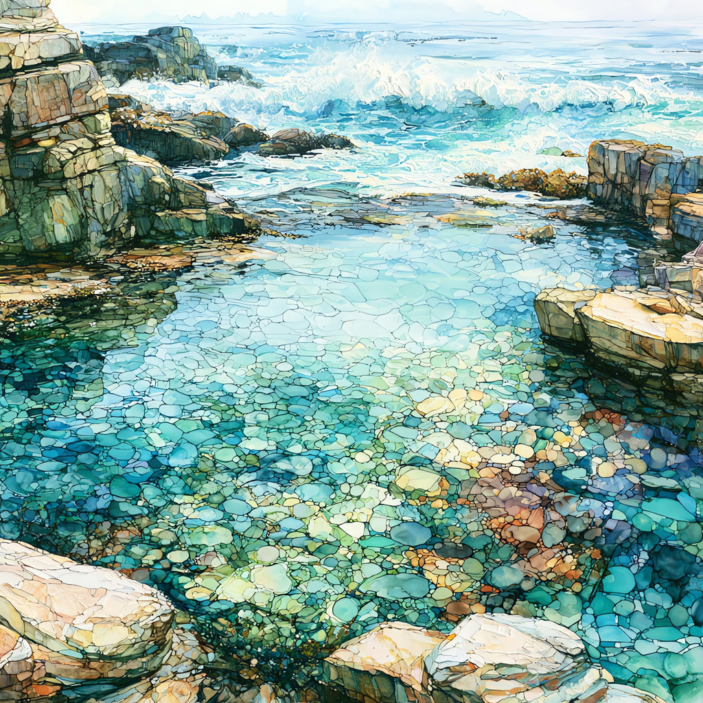 a remote natural rock pool of — ceramic art tile