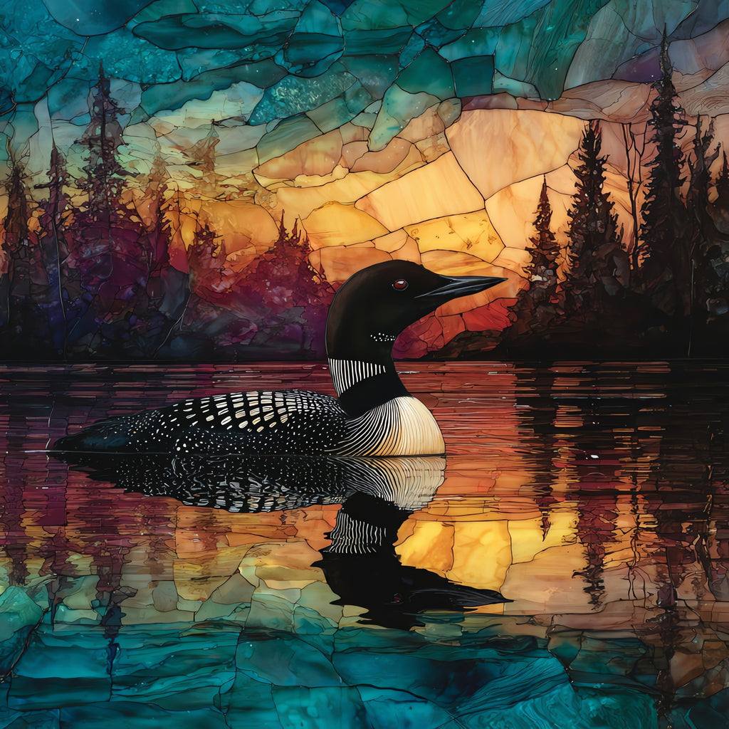 a common loon gliding on Caspian Lake in — ceramic art tile