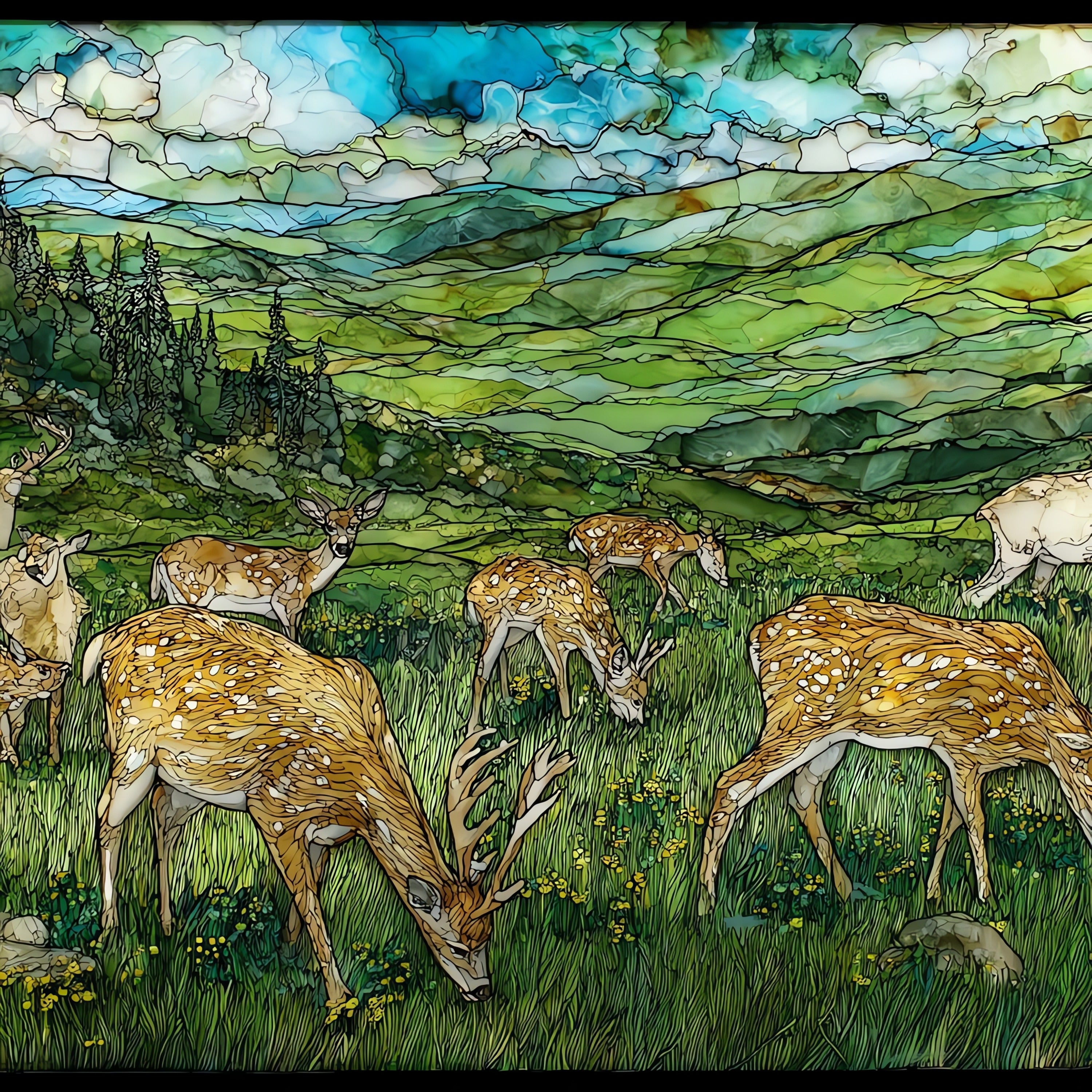 a white-tailed deer herd — ceramic art tile