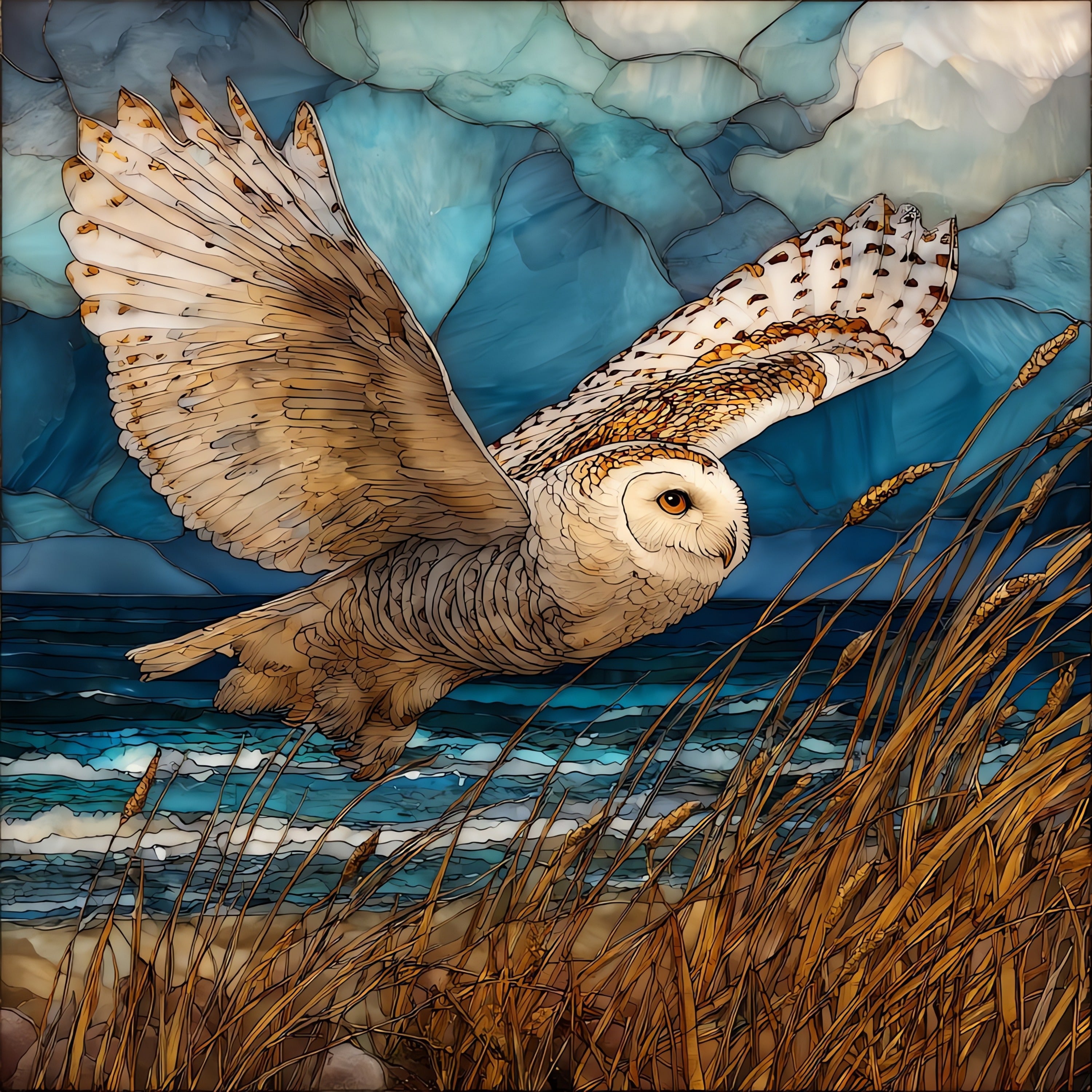 a snowy owl on a wind-shaped — ceramic art tile