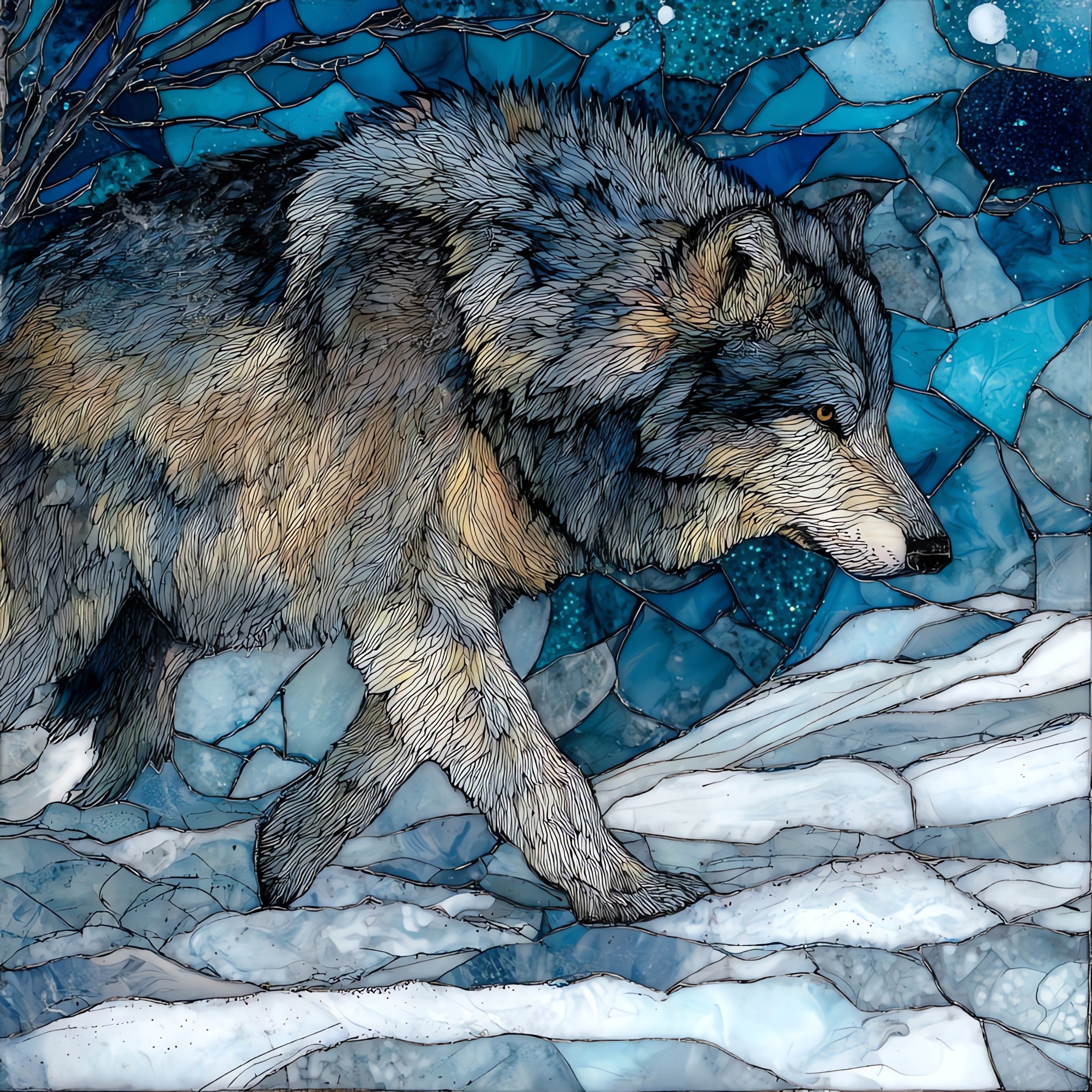 a gray wolf moving — ceramic art tile