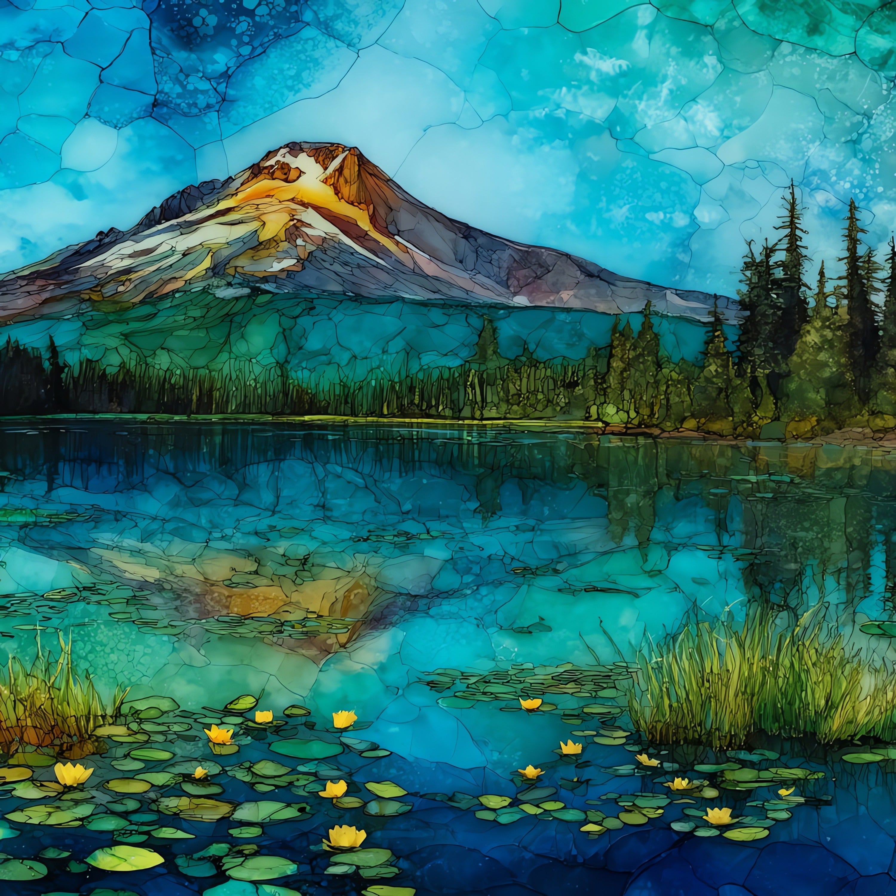 Mount Bachelor reflected — ceramic art tile