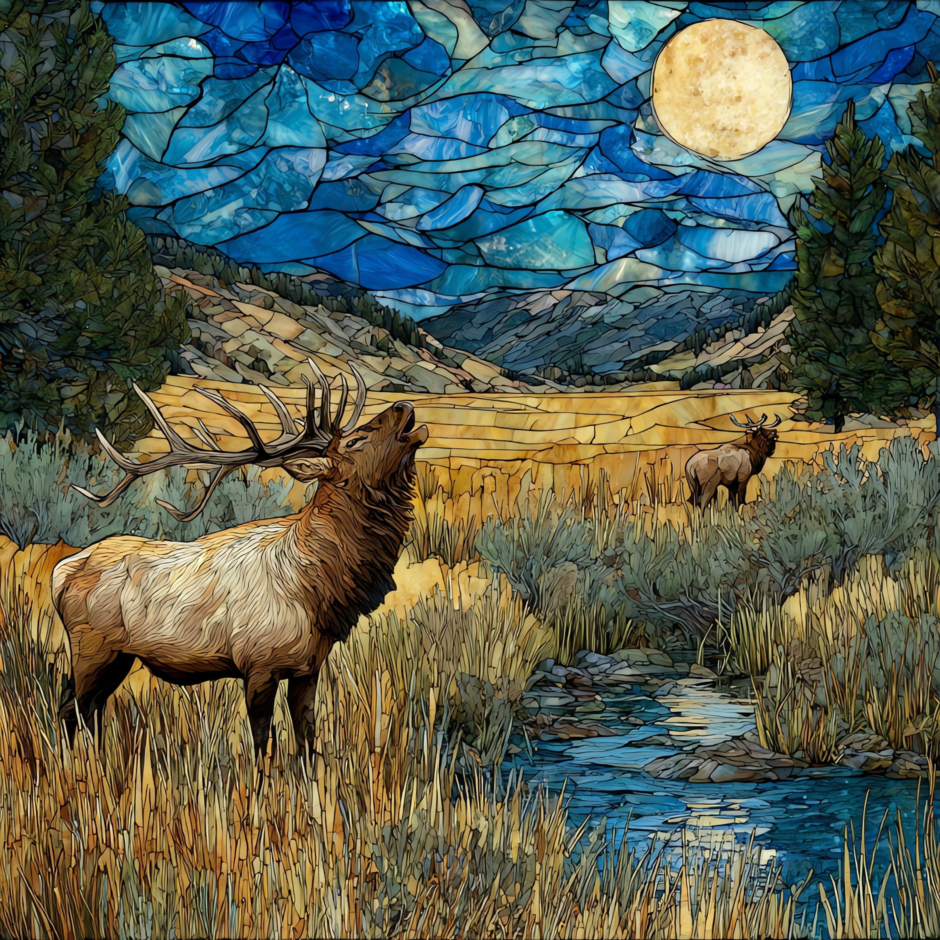 a six-by-six bull elk bugling in — ceramic art tile
