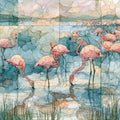 flamingos wading the shallow — ceramic art tile