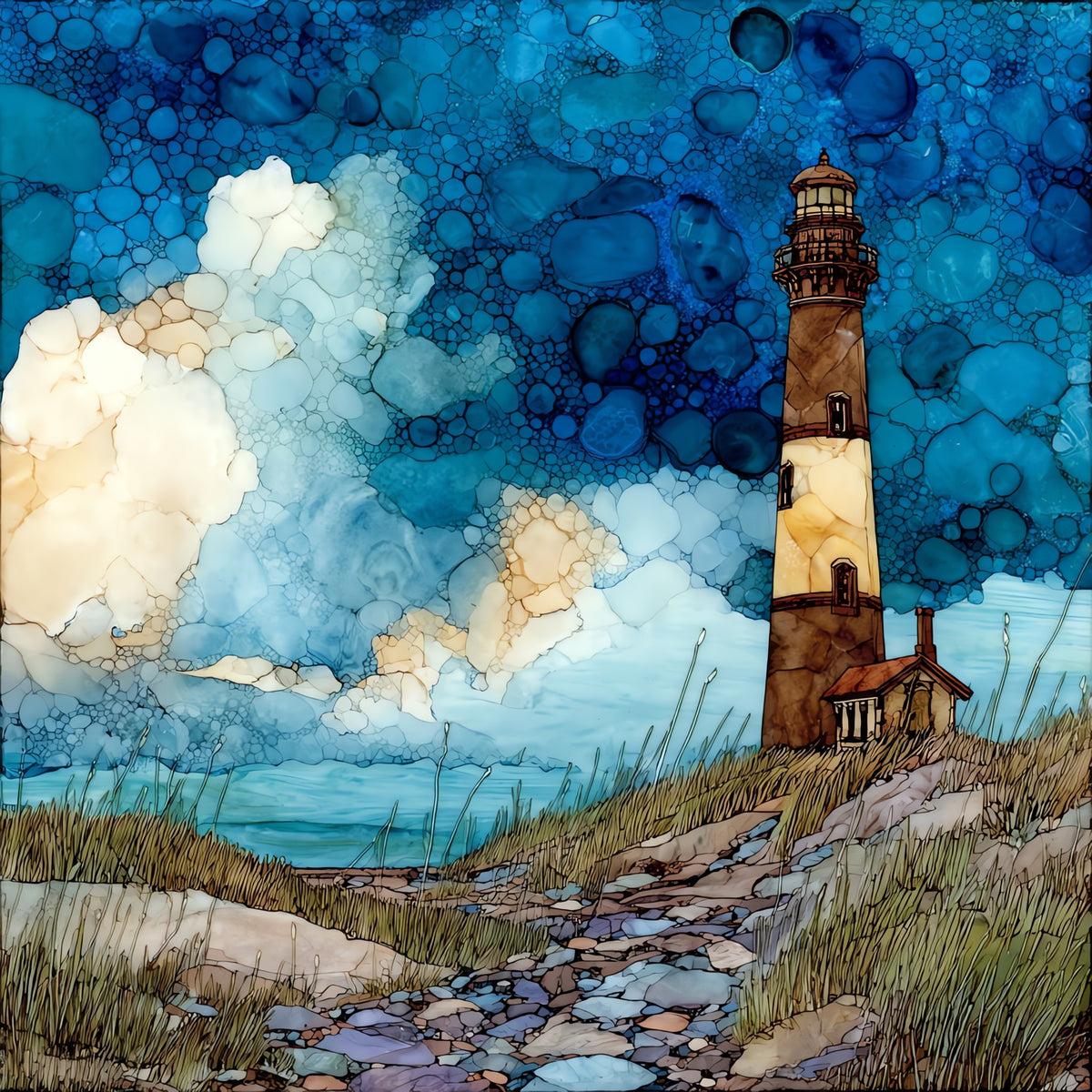 Watch Hill Light on the dunes — ceramic art tile